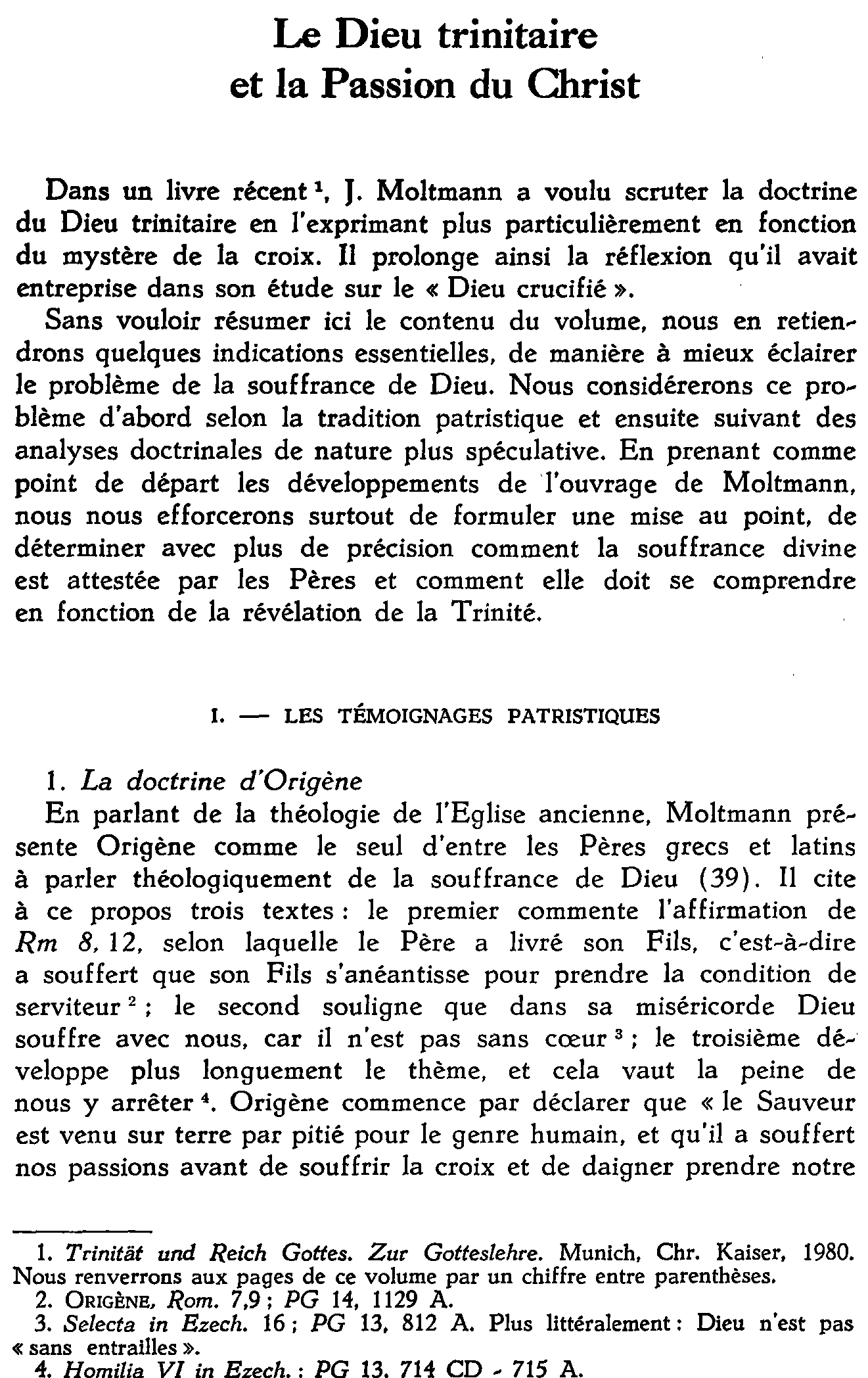 Le Dieu trinitaire et la Passion du Christ