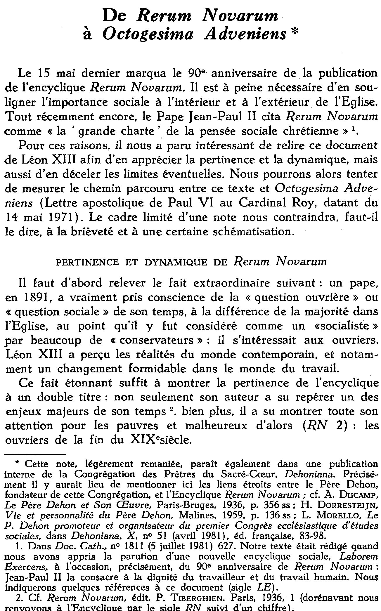 De Rerum Novarum à Octogesima Adveniens