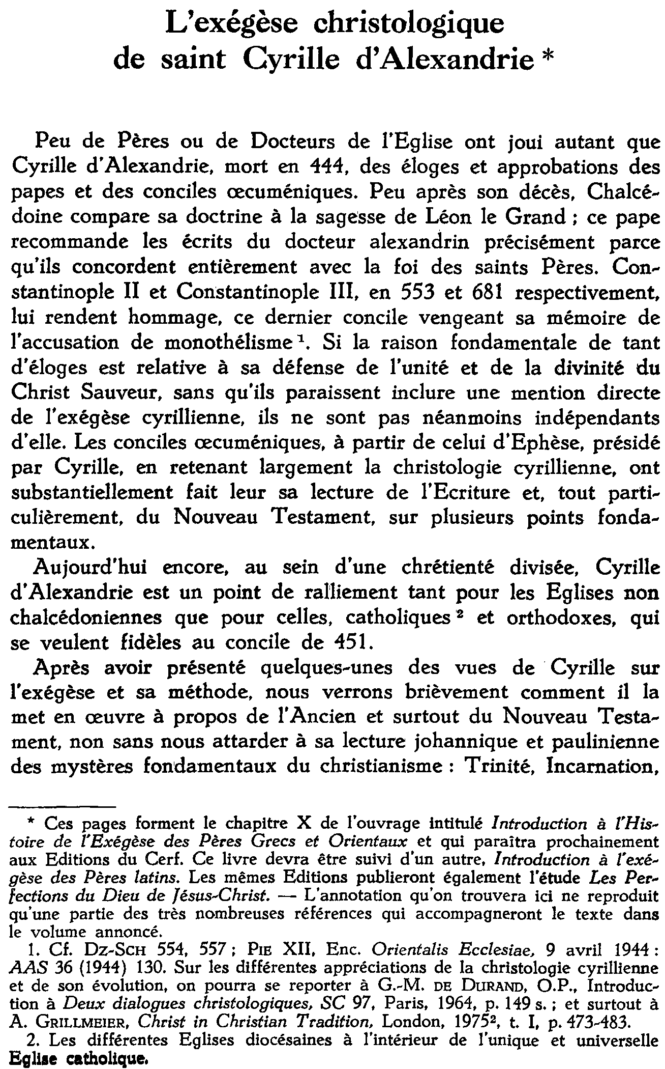L'exégèse christologique de saint Cyrille d'Alexandrie