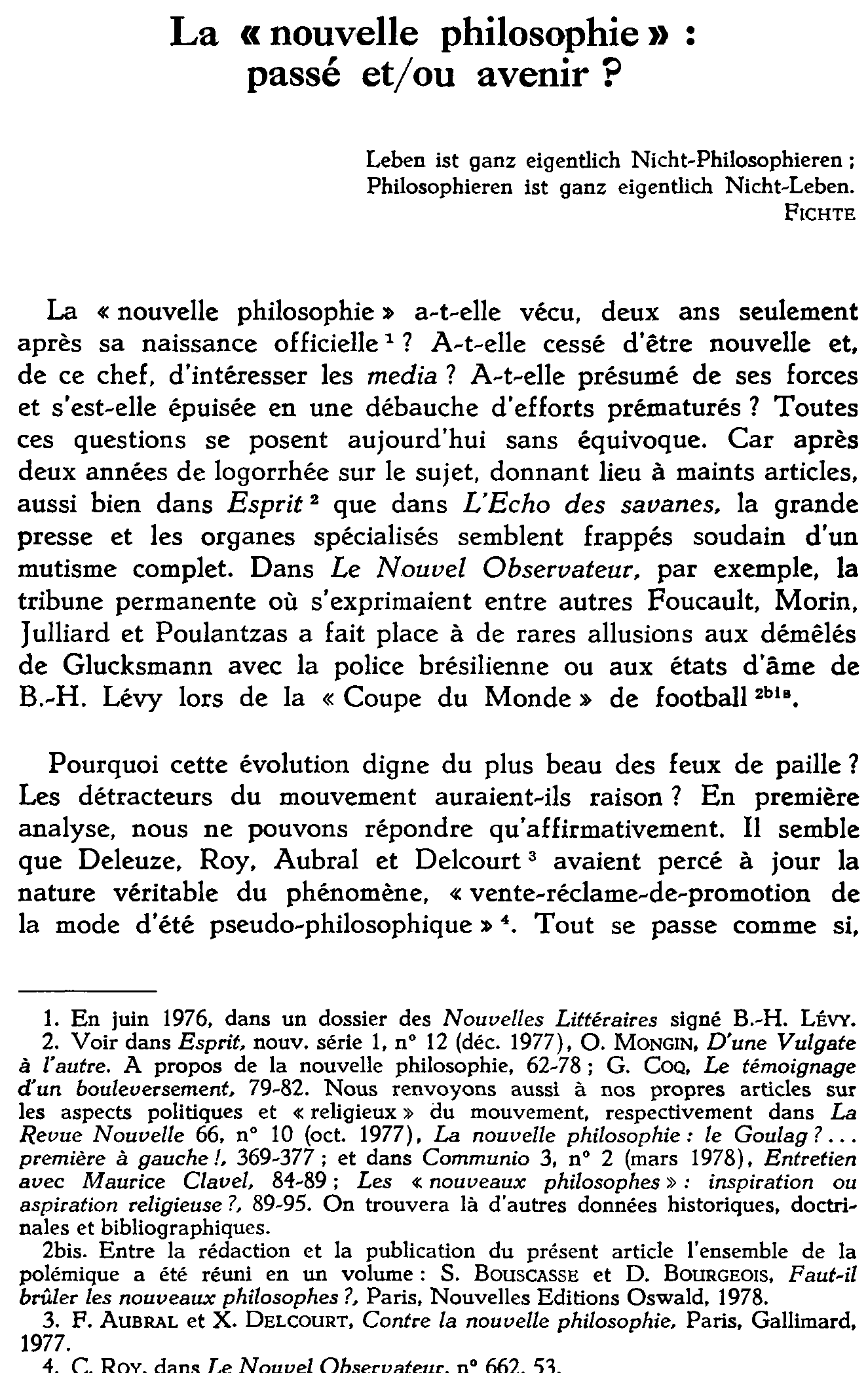 La «nouvelle philosophie»: passé et/ou avenir?