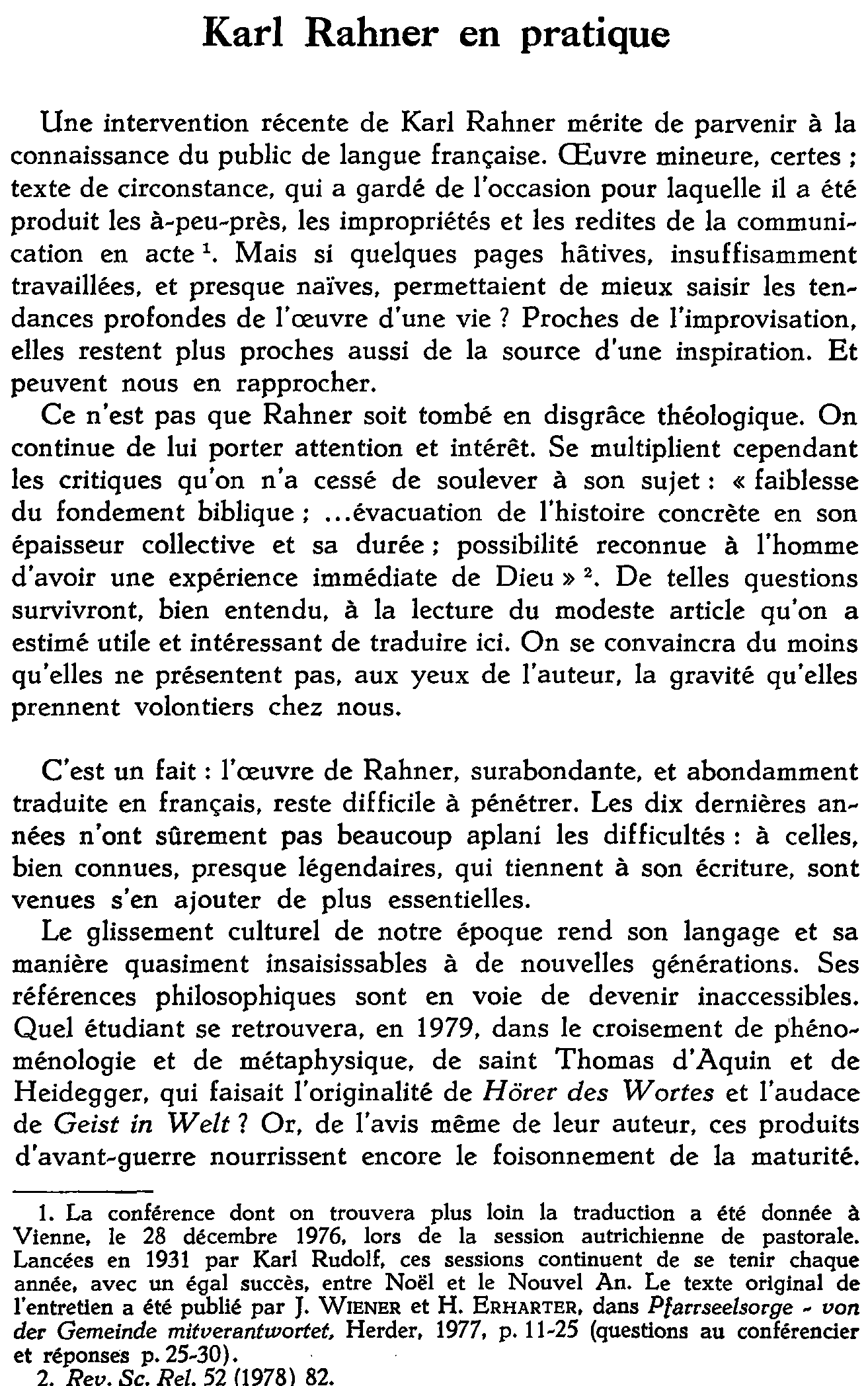 Karl Rahner en pratique