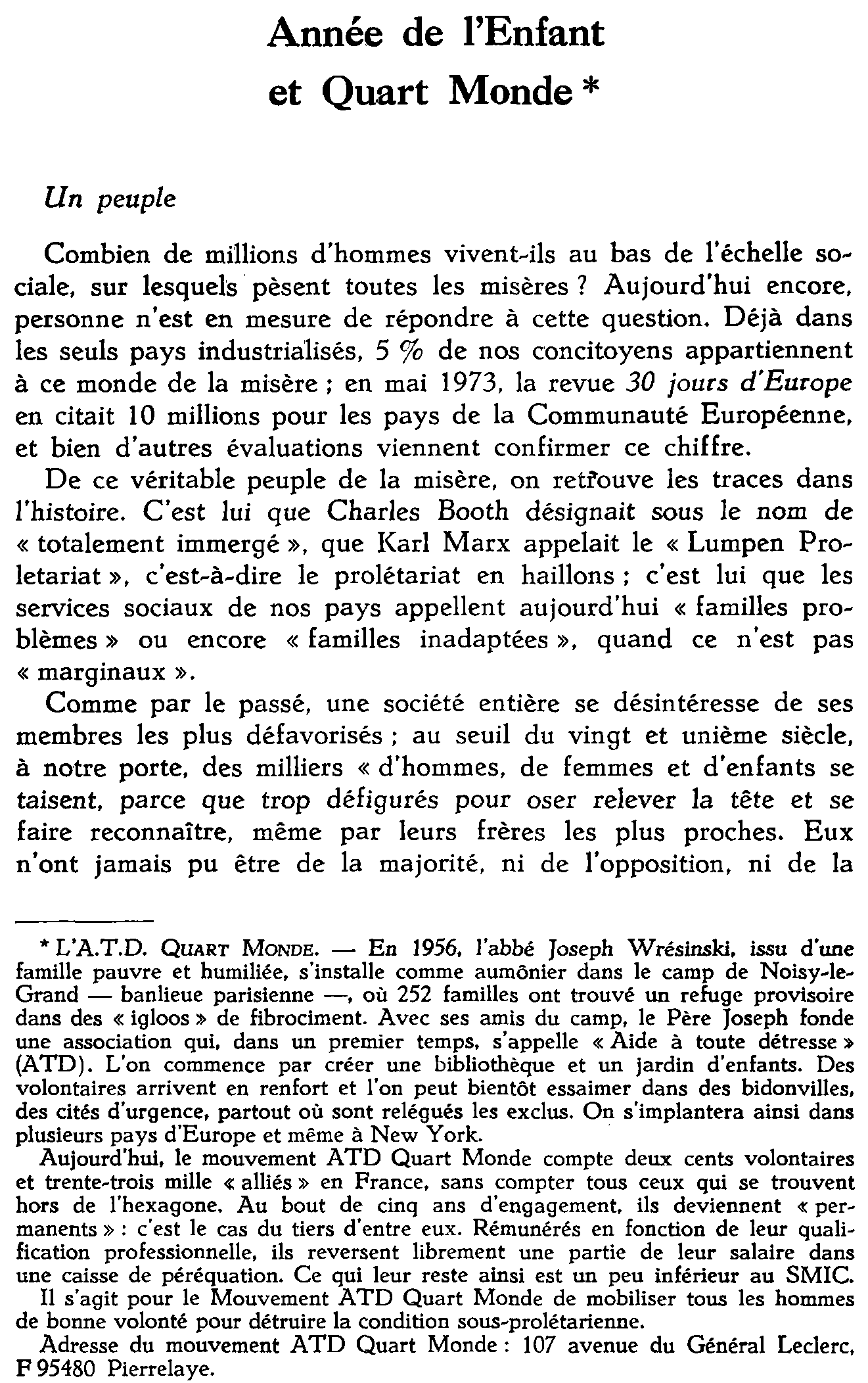 Année de l'Enfant et Quart Monde