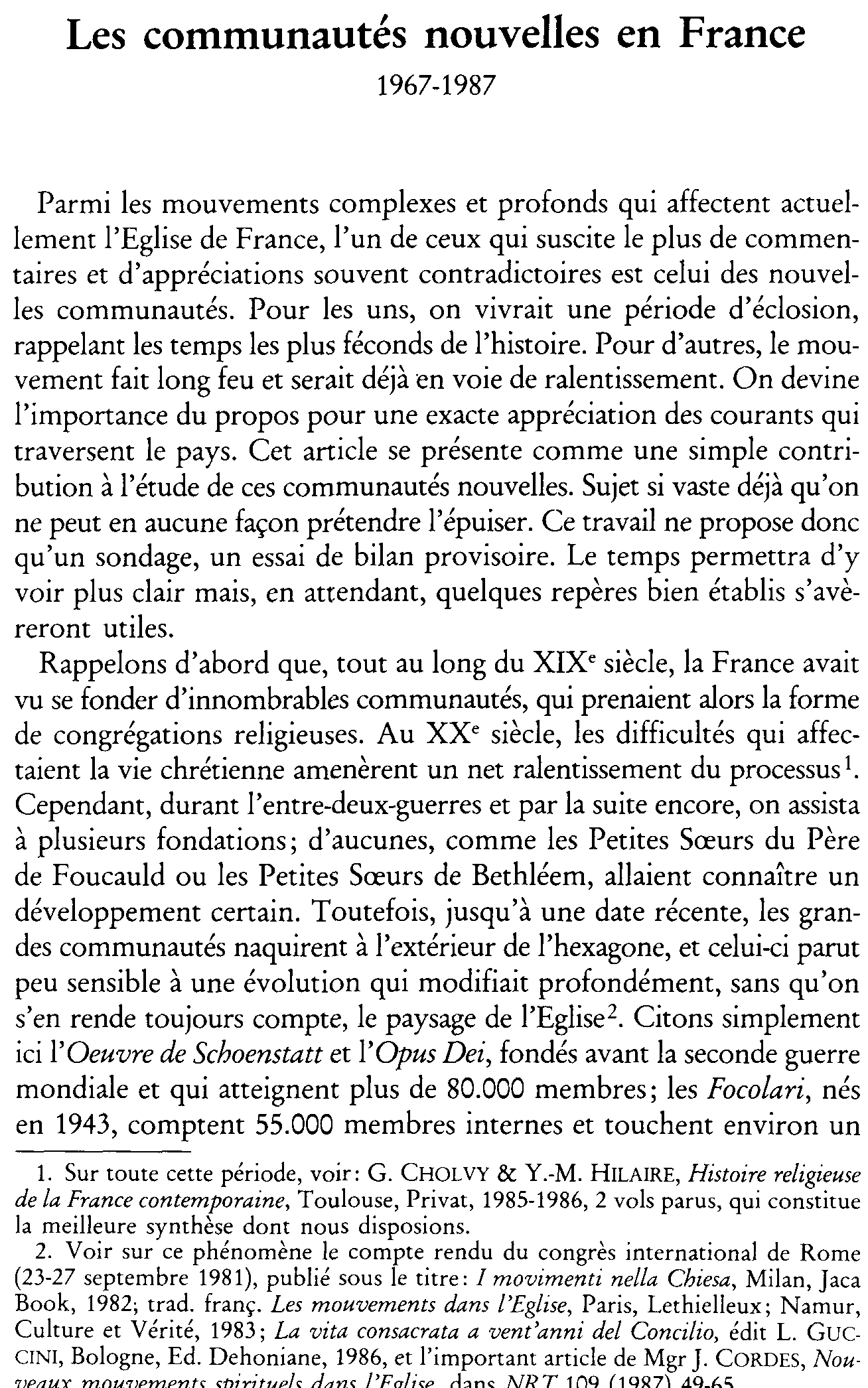 Les communautés nouvelles en France 1967-1987