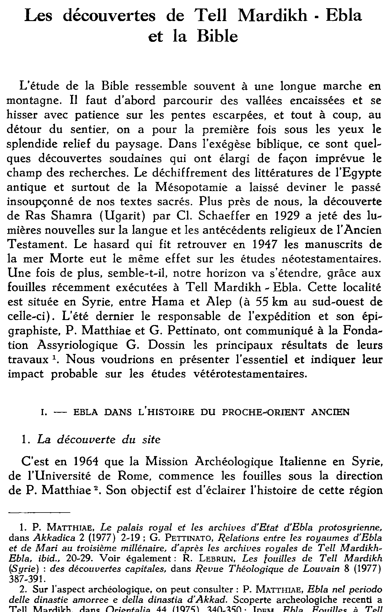 Les découvertes de tell Mardikh - Ebla et la Bible