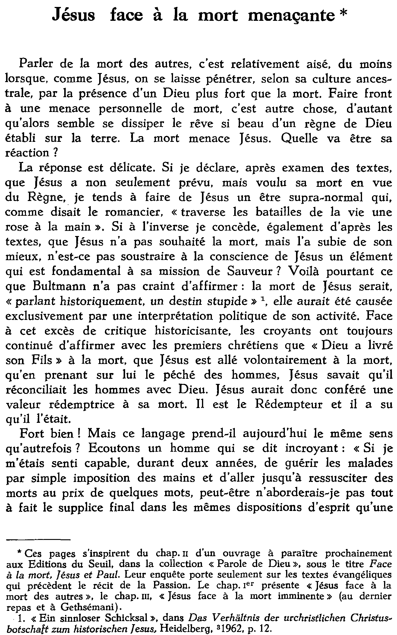 Jésus face à la mort menaçante