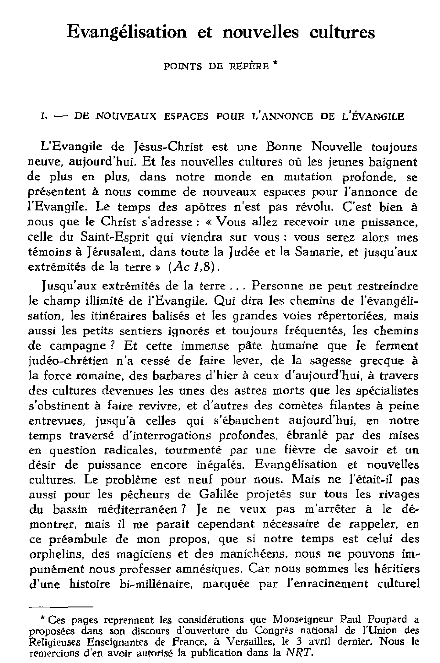 Évangélisation et nouvelles cultures
