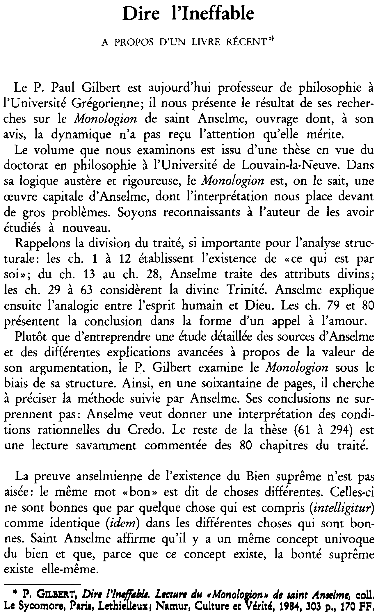 Dire l'Ineffable. À propos d'un livre récent
