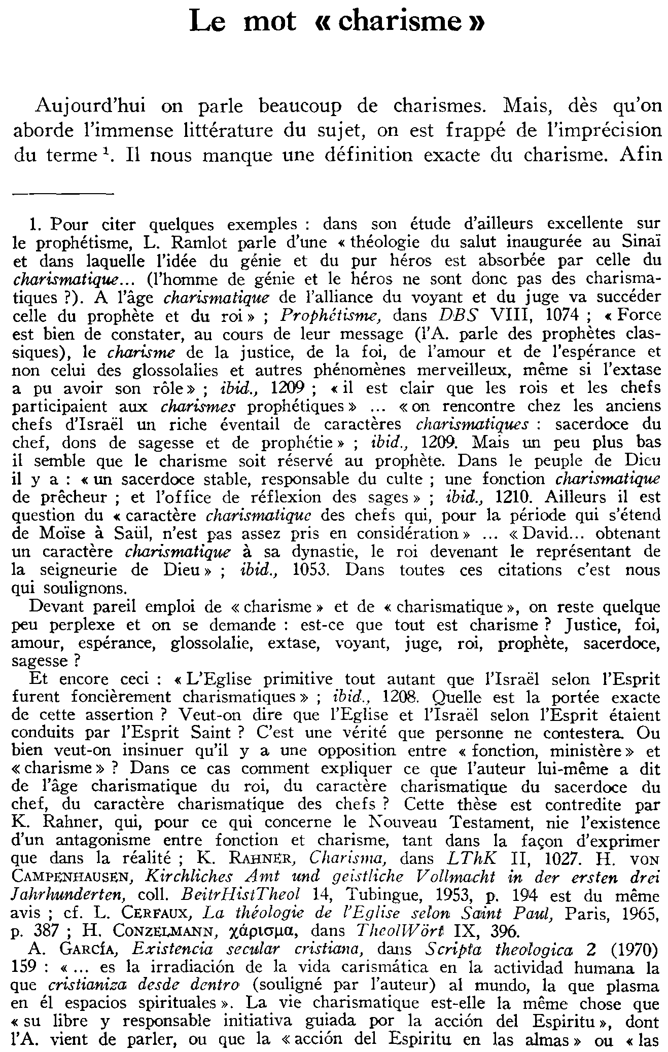 Le mot «charisme»