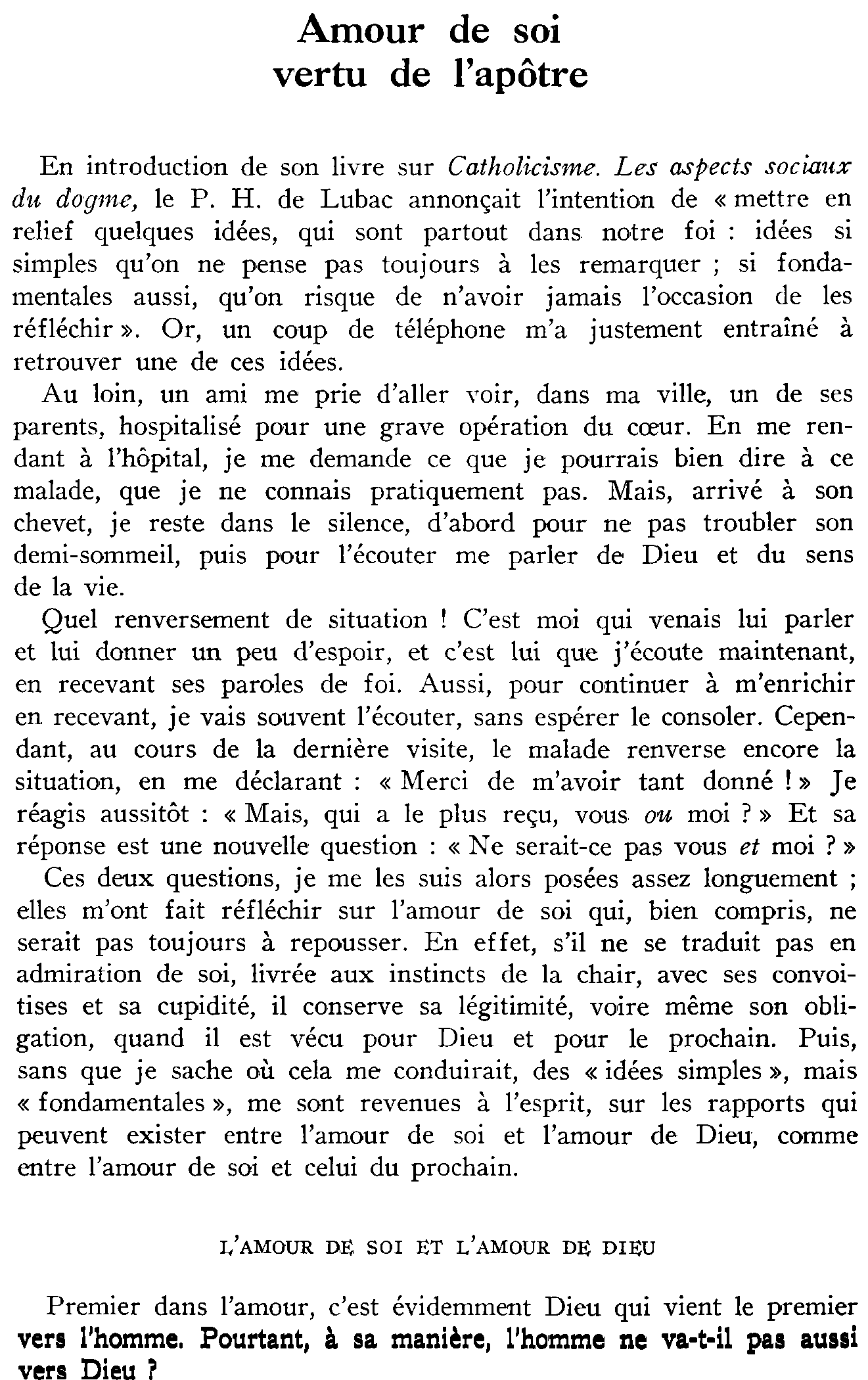 Amour de soi et vertu de l'apôtre