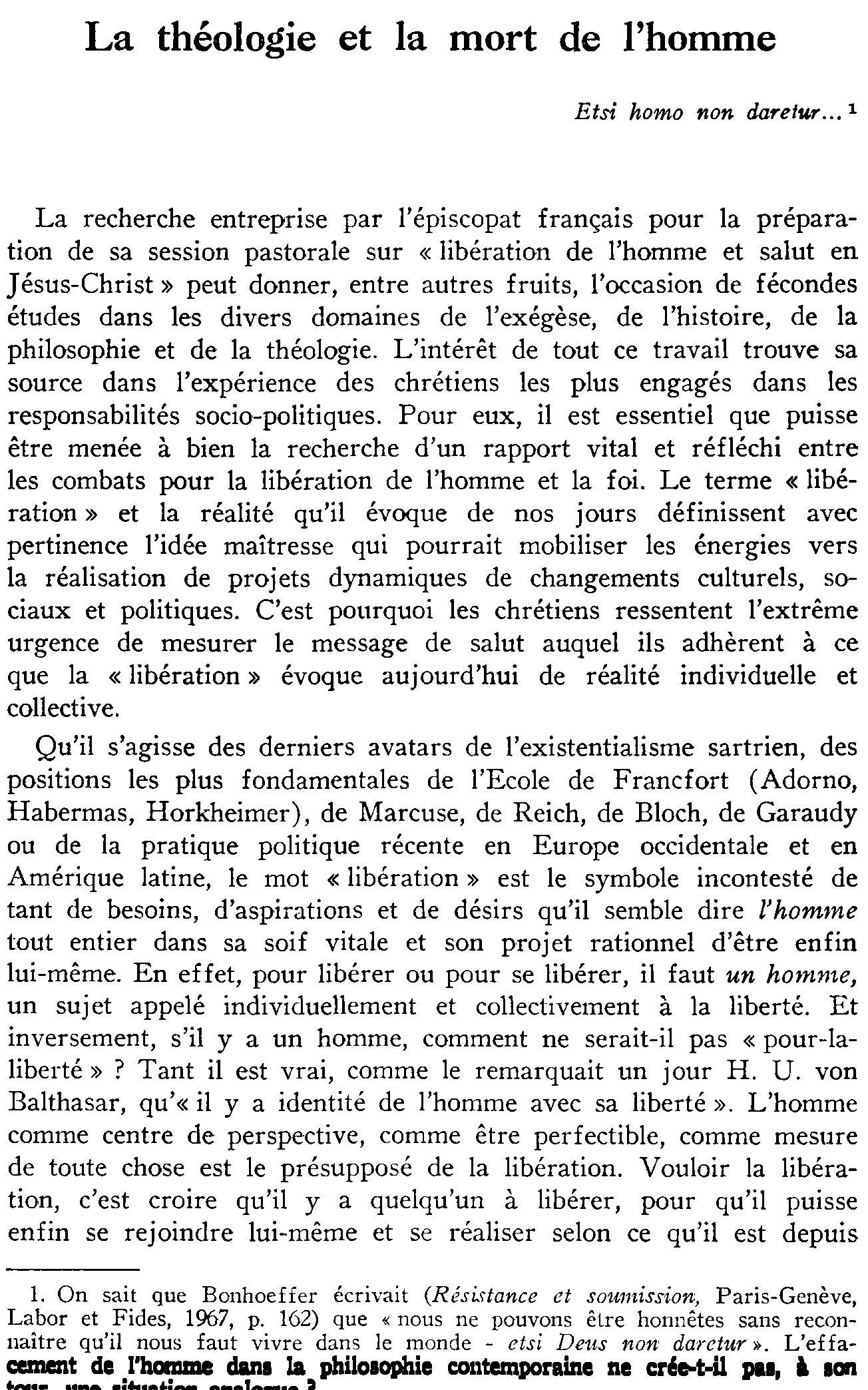 La théologie et la mort de l'homme