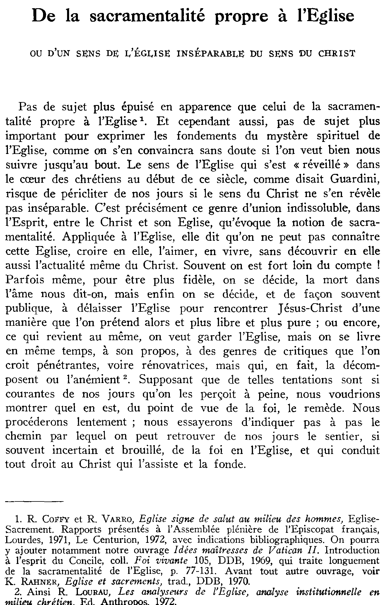 De la sacramentalité propre à l'Église