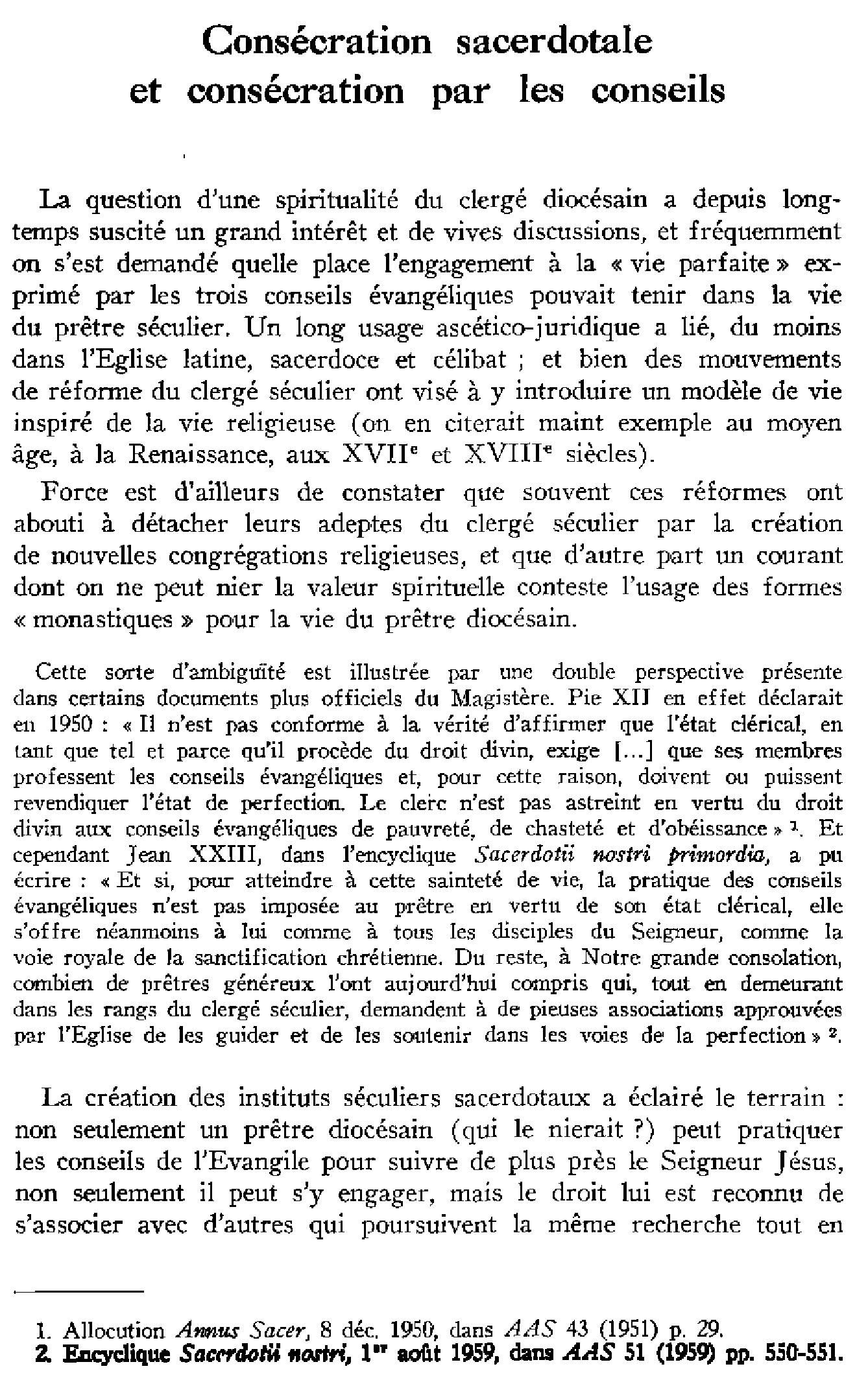 Consécration sacerdotale et consécration par les conseils