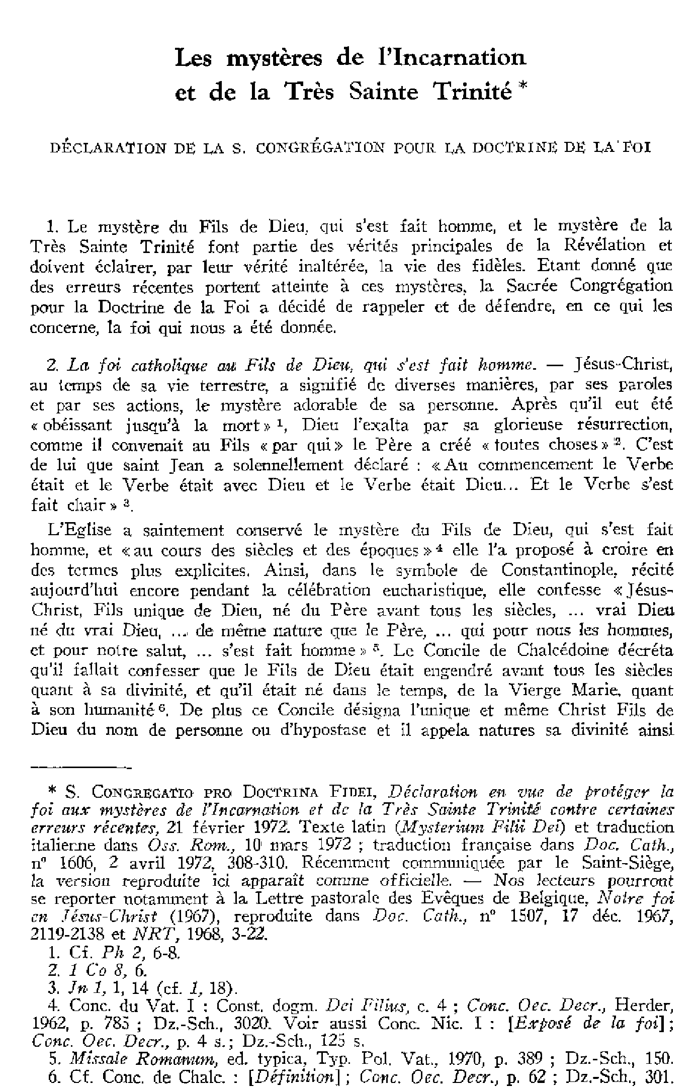 Les mystères de l'Incarnation et de la Très Sainte Trinité
