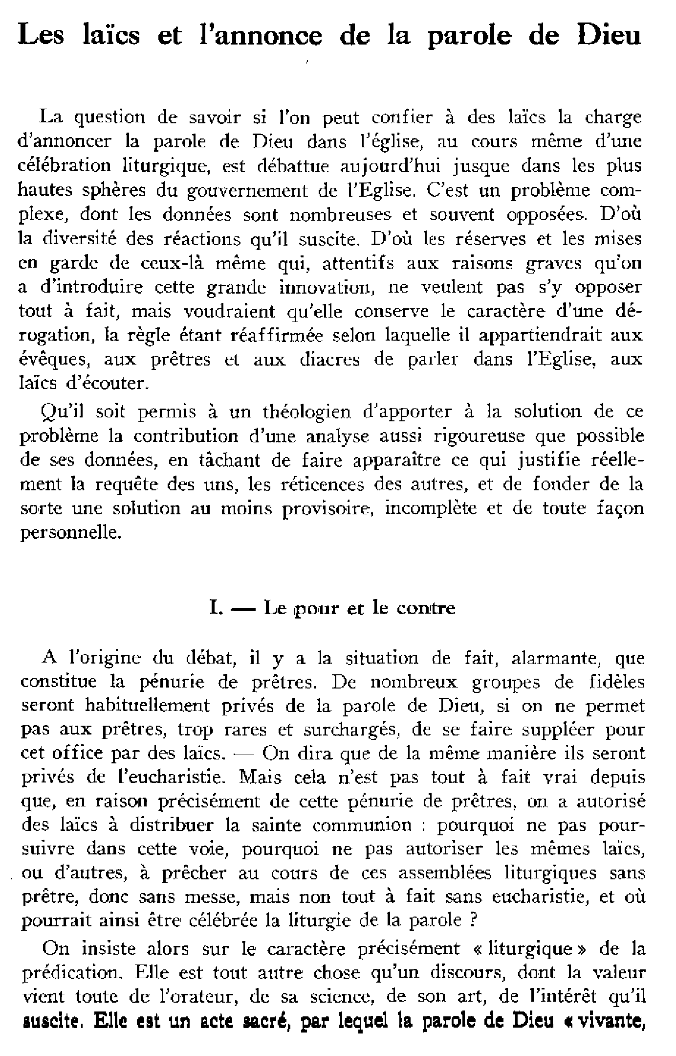 Les laïcs et l'annonce de la parole de Dieu