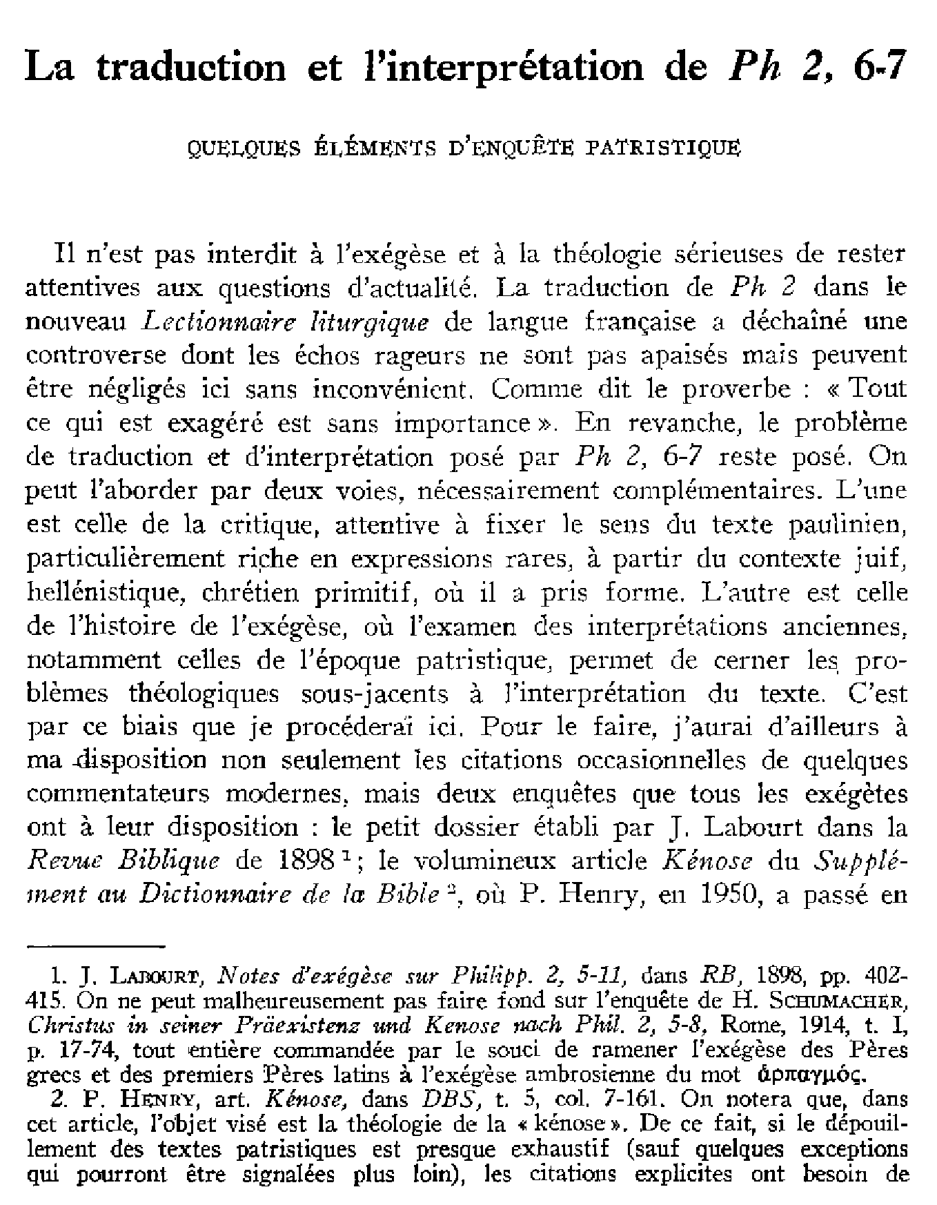 La traduction et l'interprétation de Philippiens 2,6-7 (à suivre)