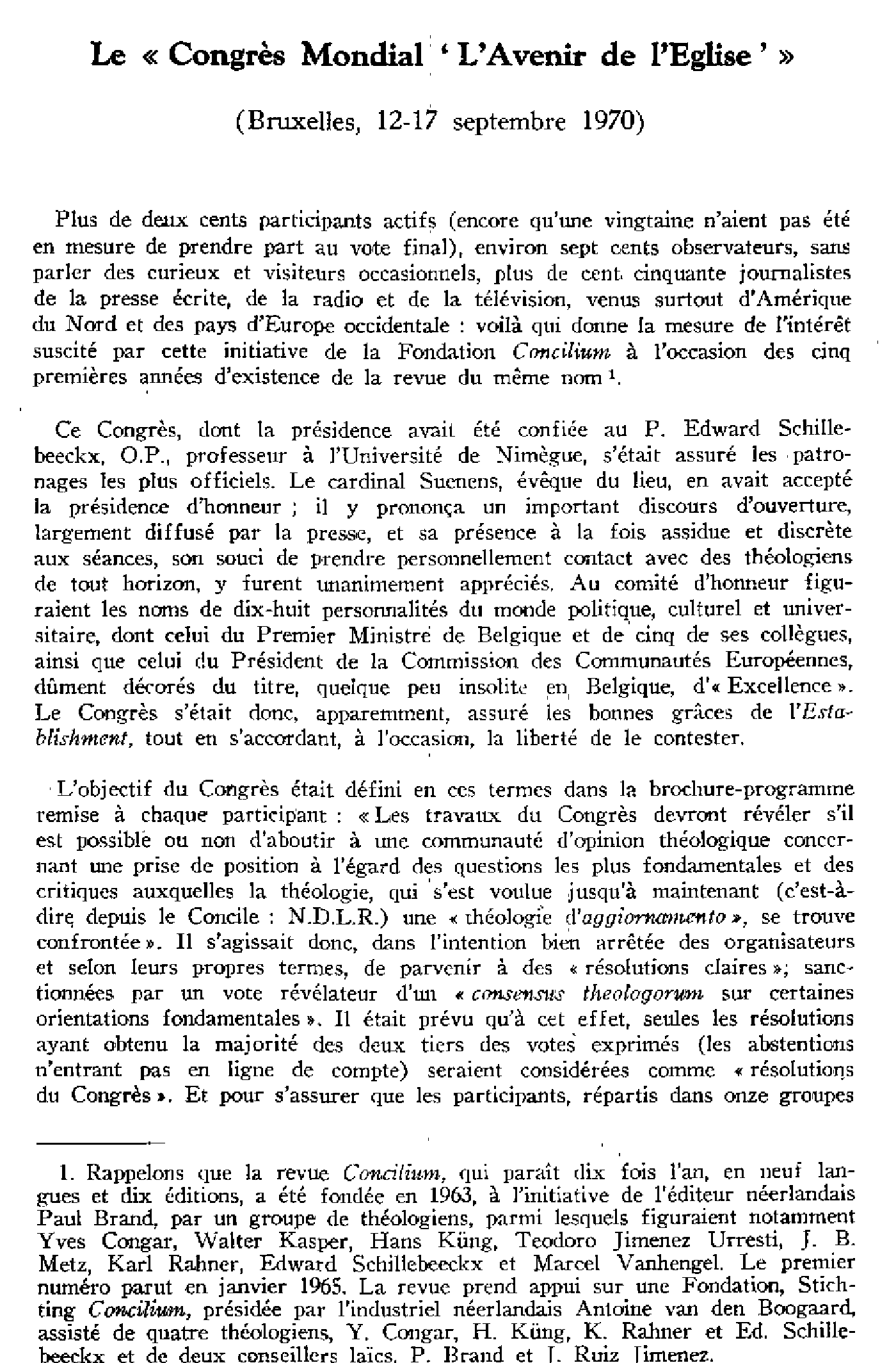 Le «Congrès Mondial L'Avenir de l'Église»