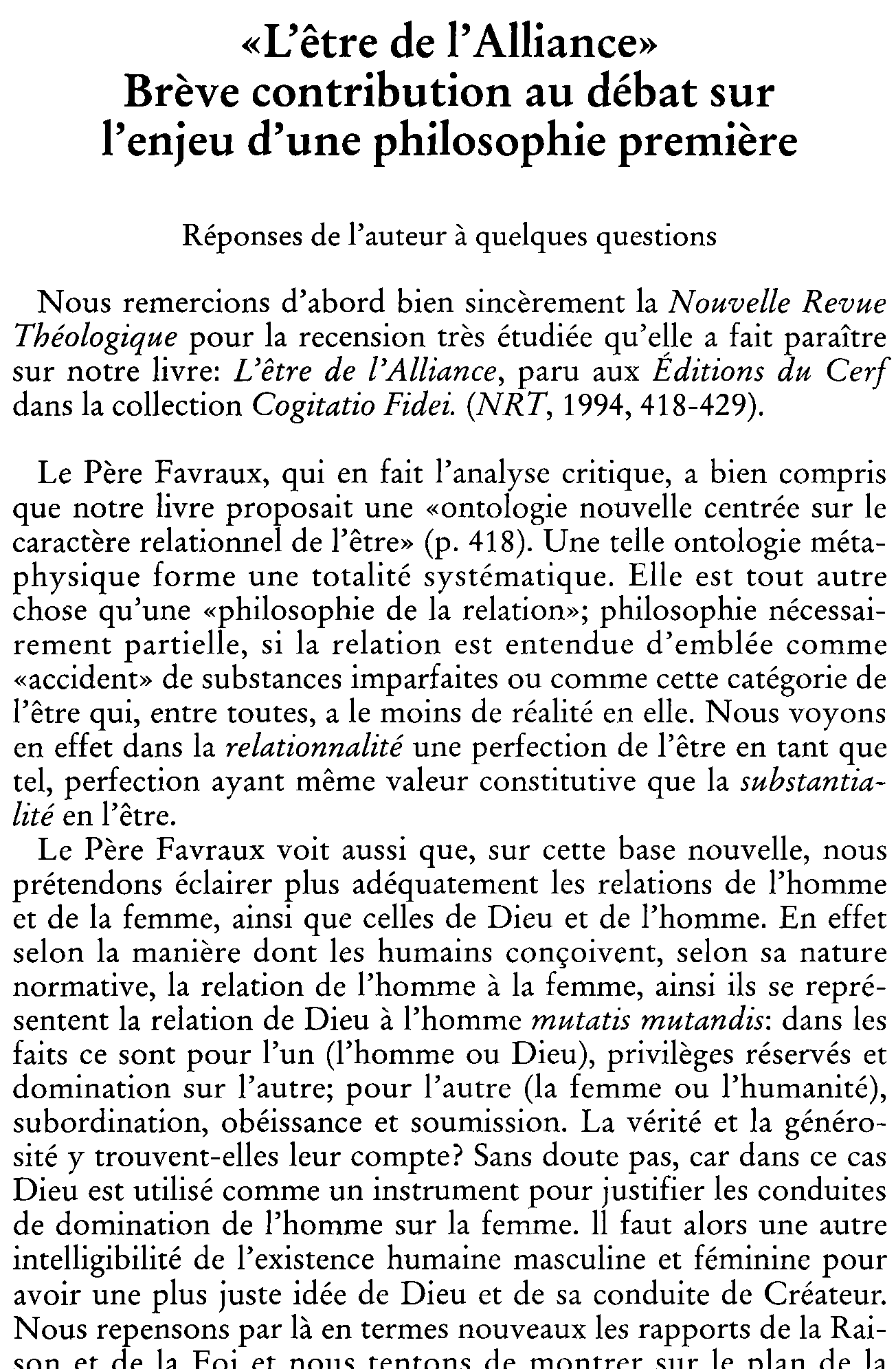 L'être de l'Alliance. Brève contribution au débat sur l'enjeu d'une philosophie première