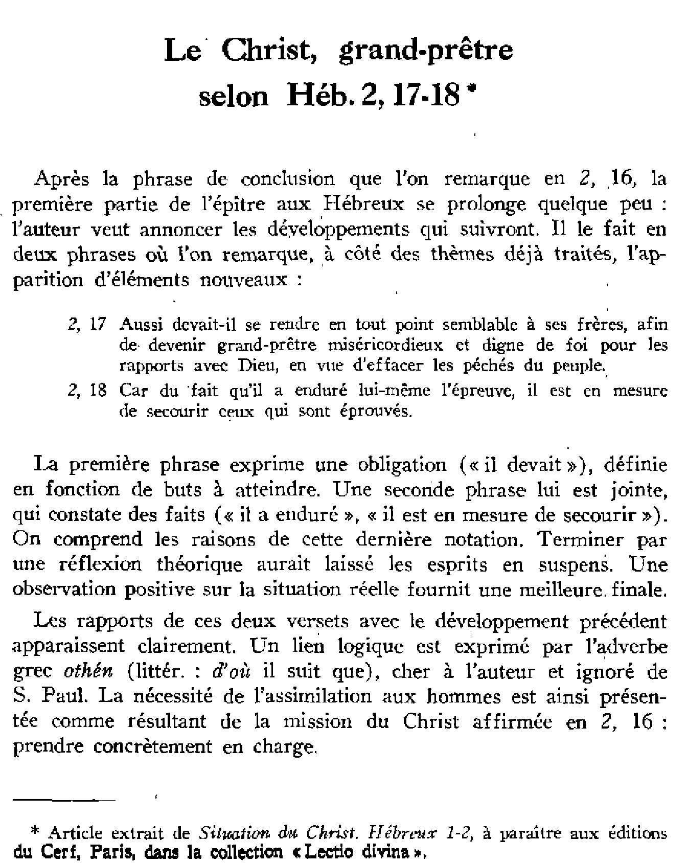 Le Christ, Grand-prêtre selon Hébreux 2,17-18