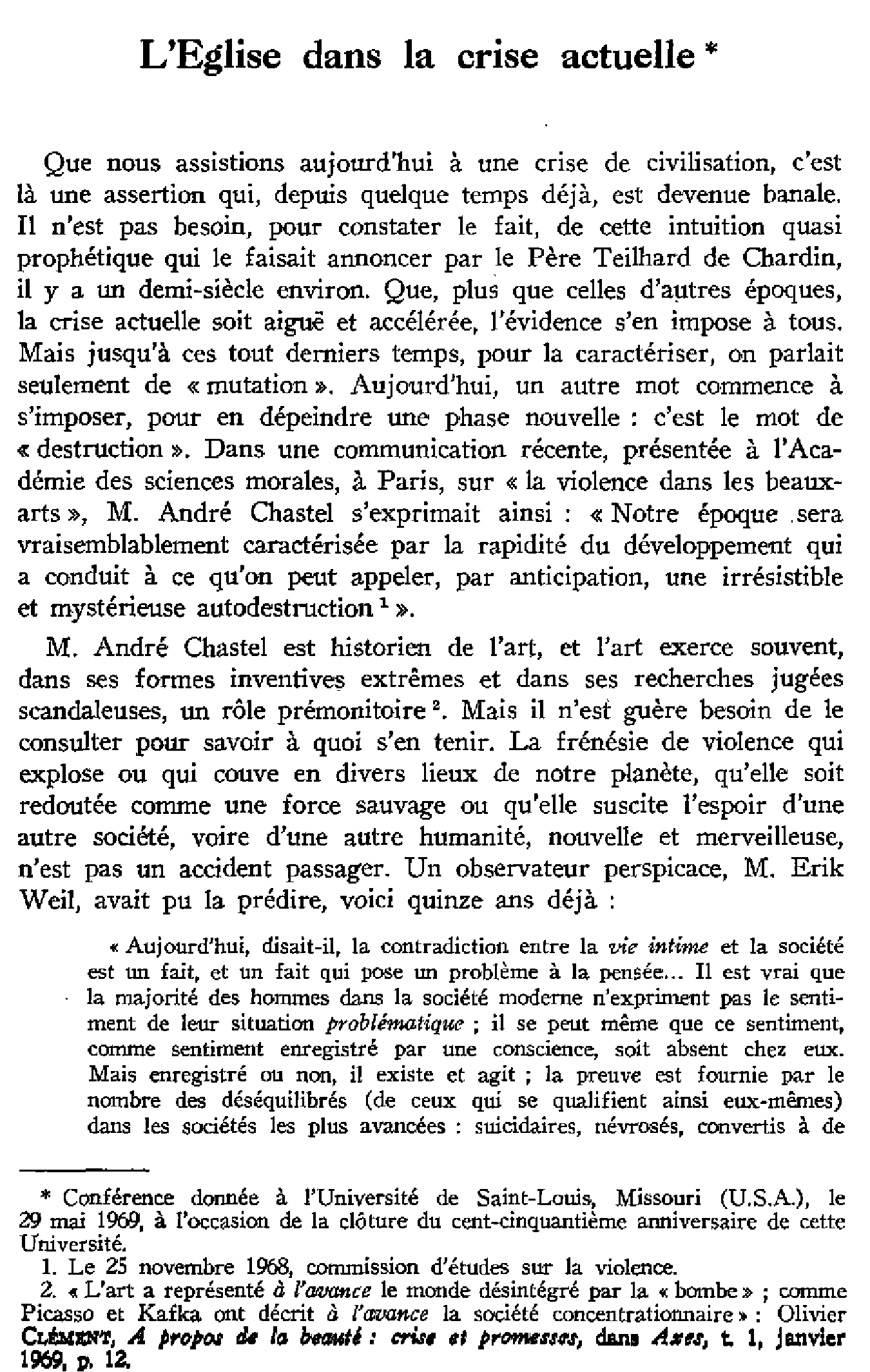 L'Église dans la crise actuelle