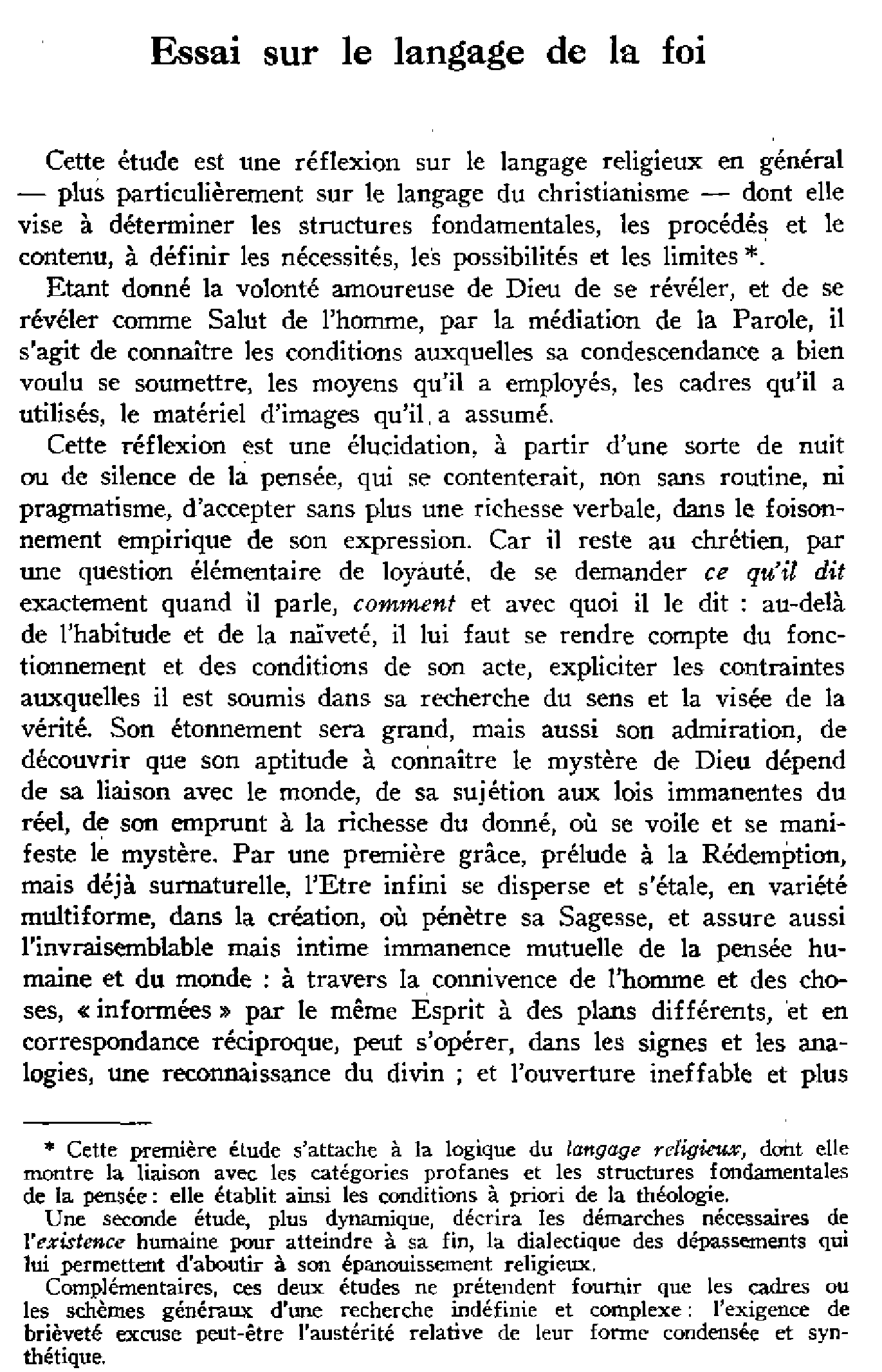 Essai sur le langage de la foi