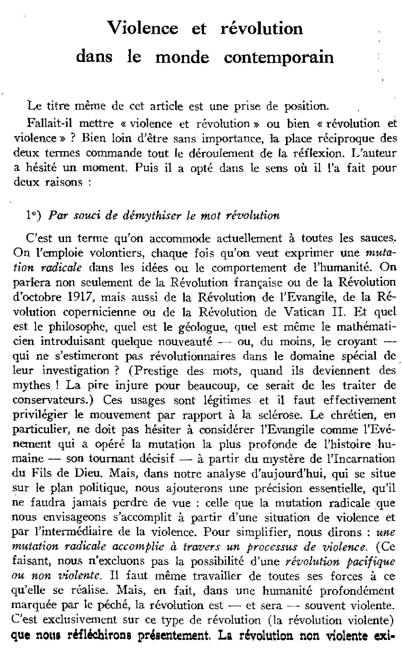 Violence et révolution dans le monde contemporain