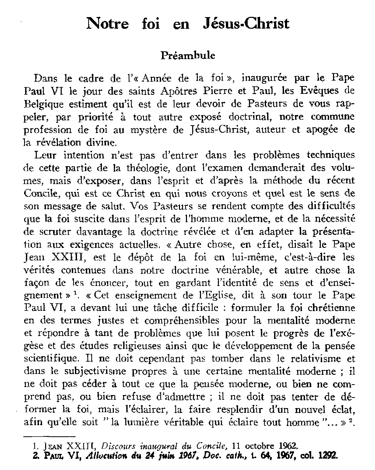 Notre foi en Jésus-Christ
