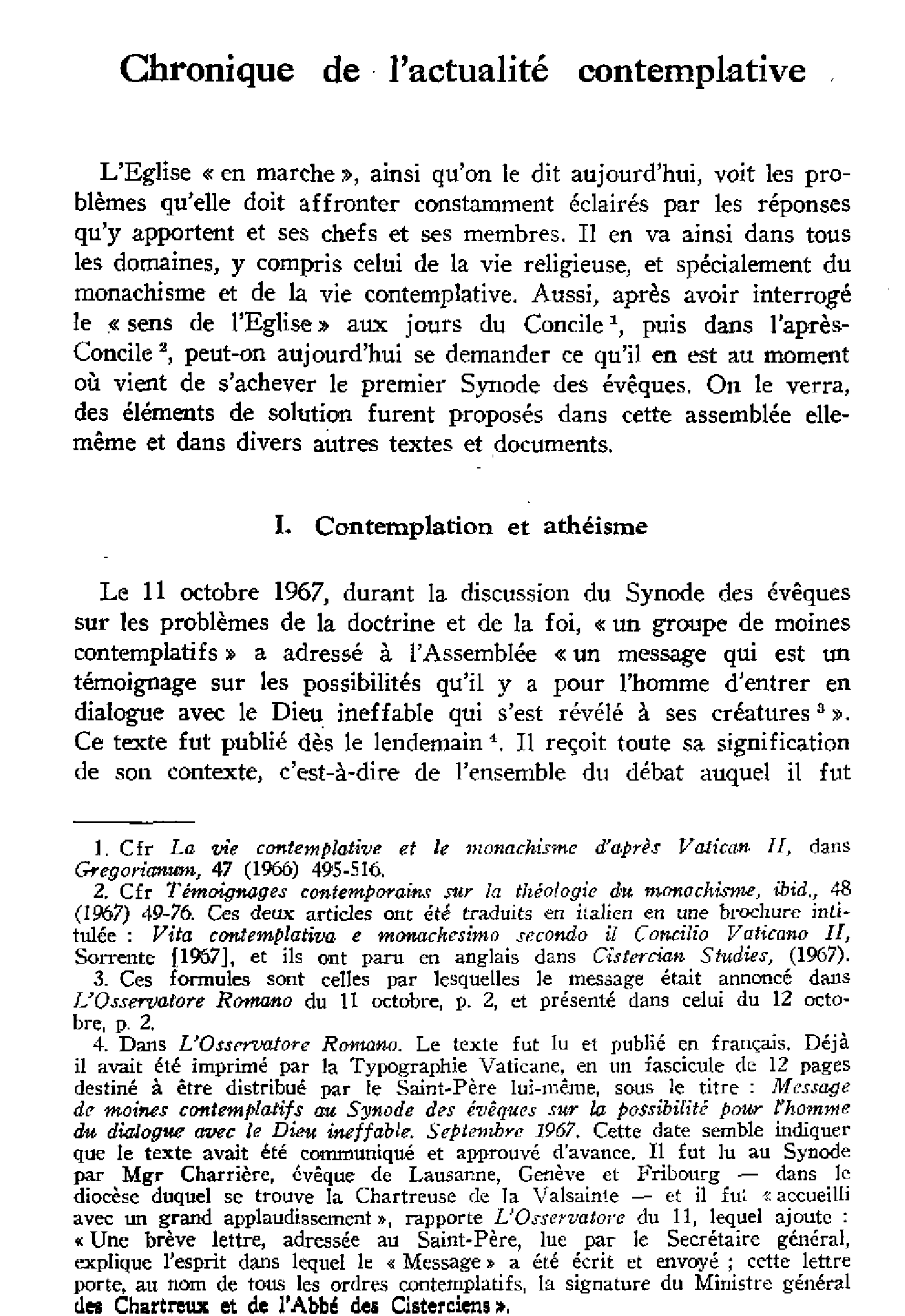Chronique de l'actualité contemplative