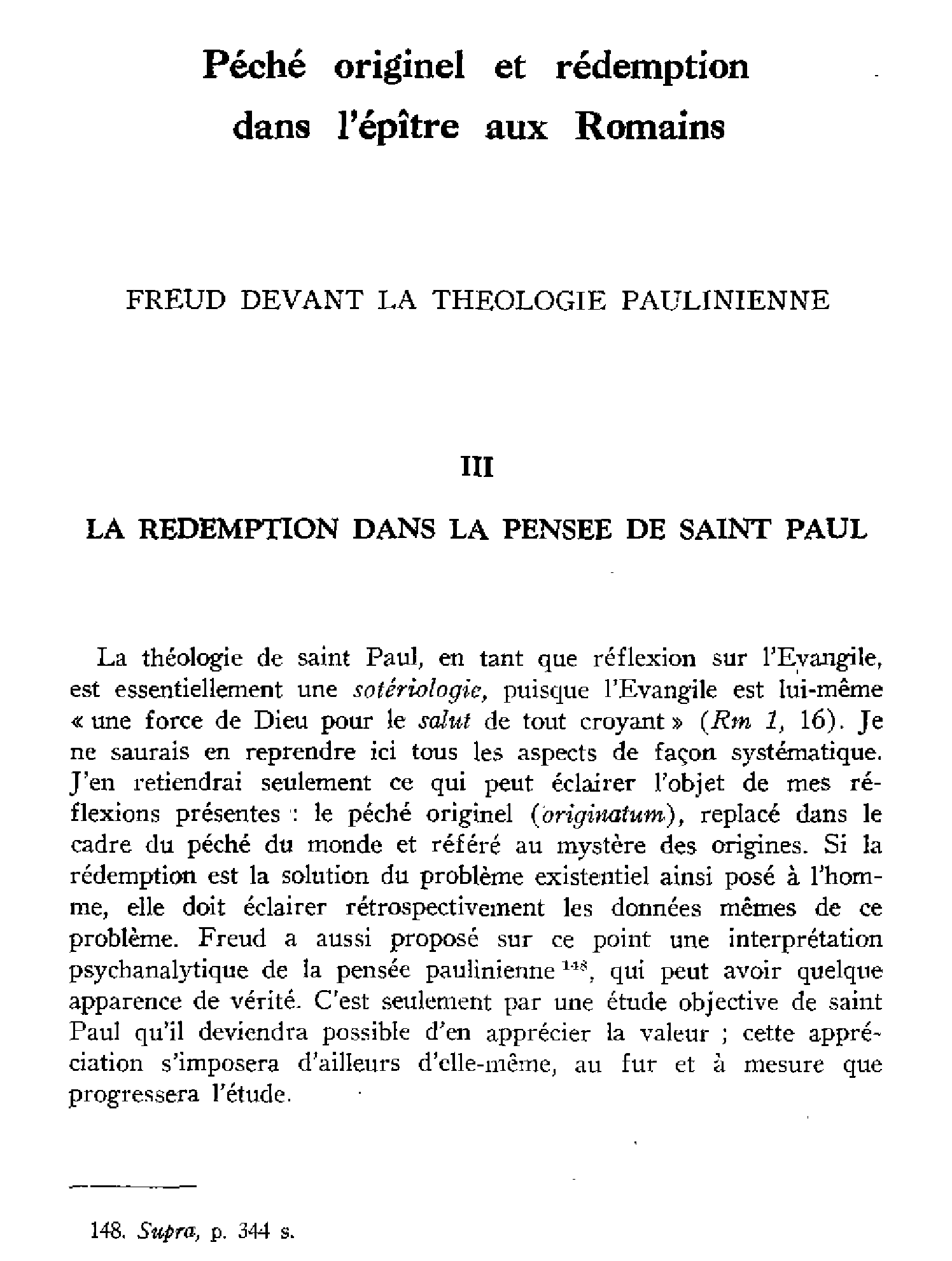 Péché originel et rédemption dans l'épître aux Romains. Freud devant la théologie paulinienne (III)