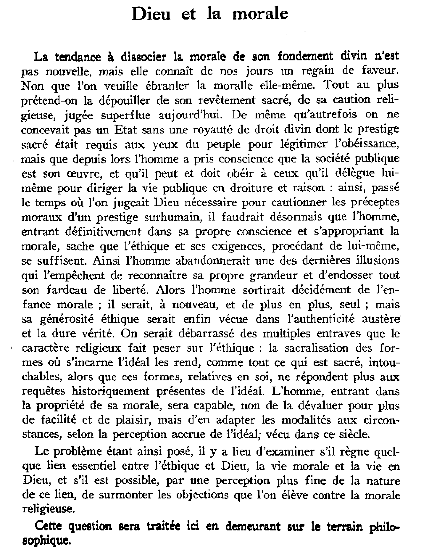 Dieu et la morale