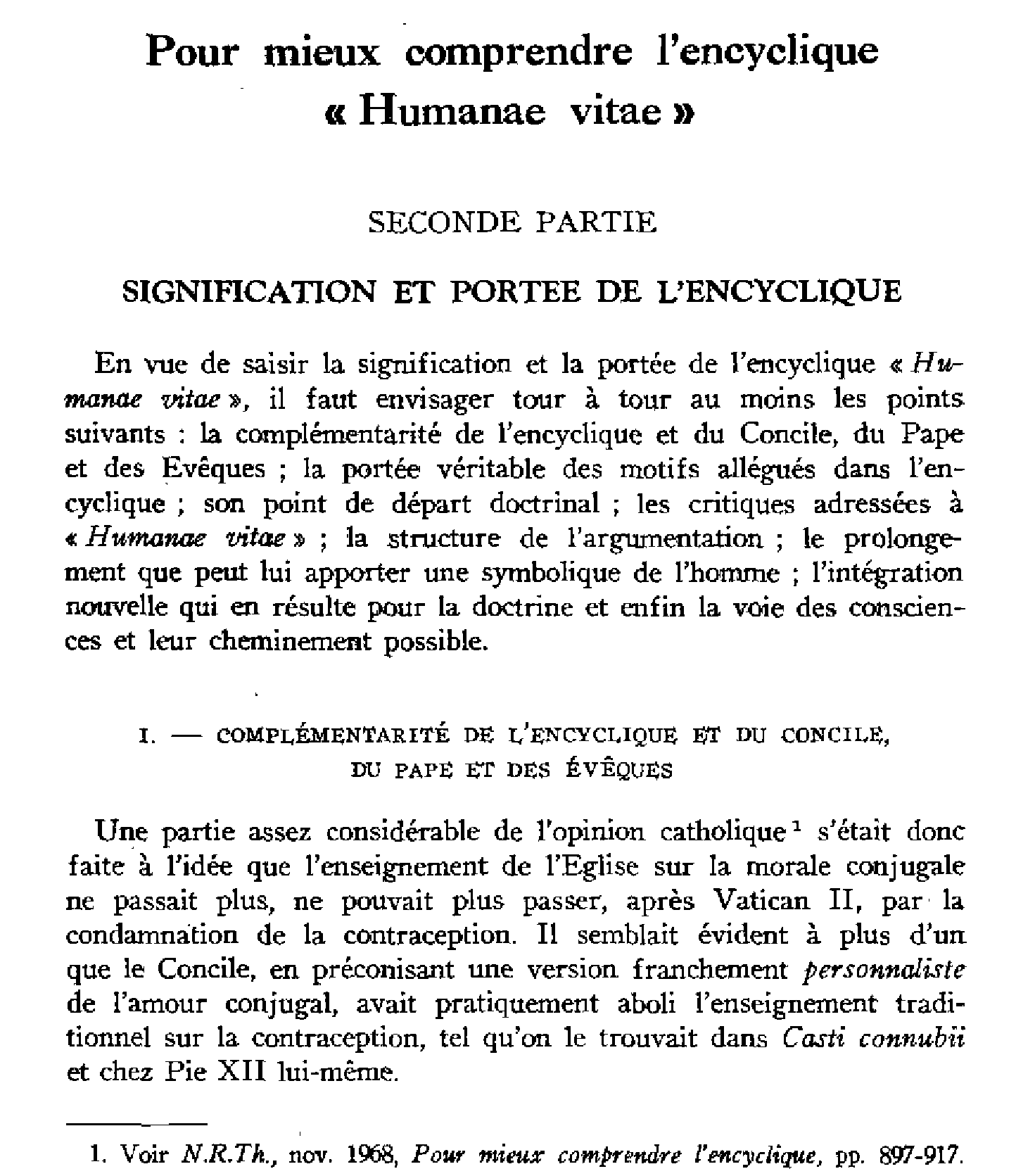 Pour mieux comprendre l'encyclique Humanae vitae (suite)