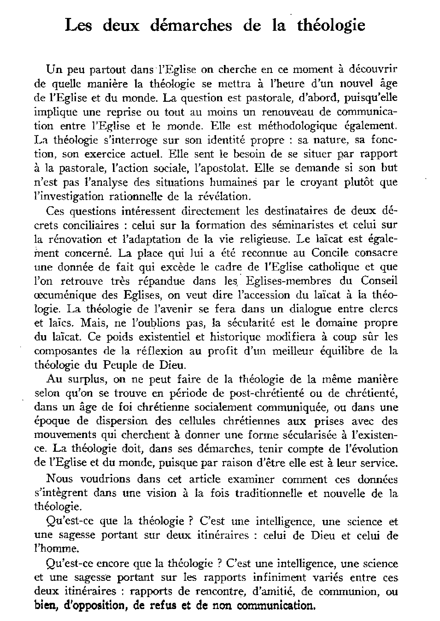 Les deux démarches de la théologie