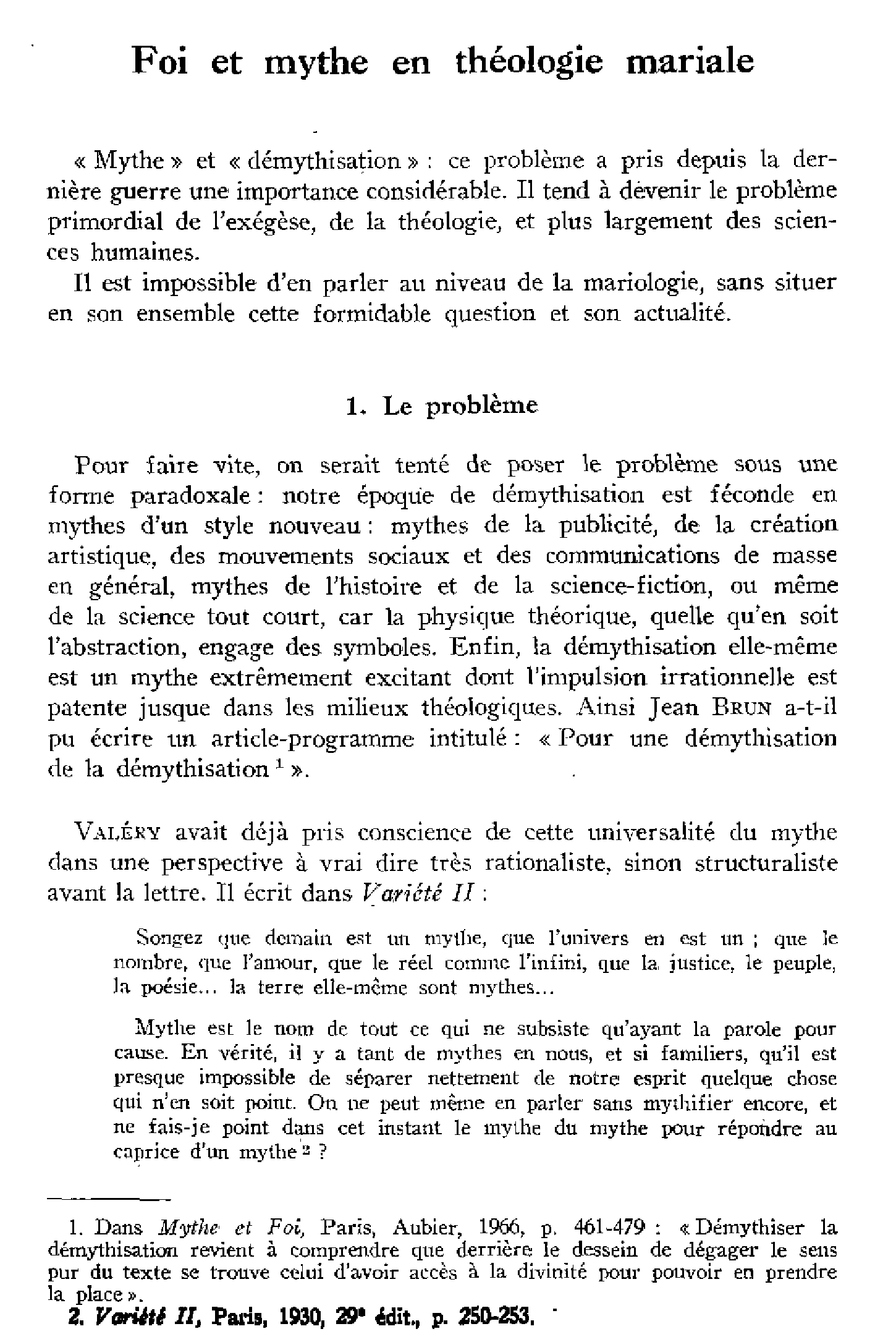 Foi et mythe en théologie mariale