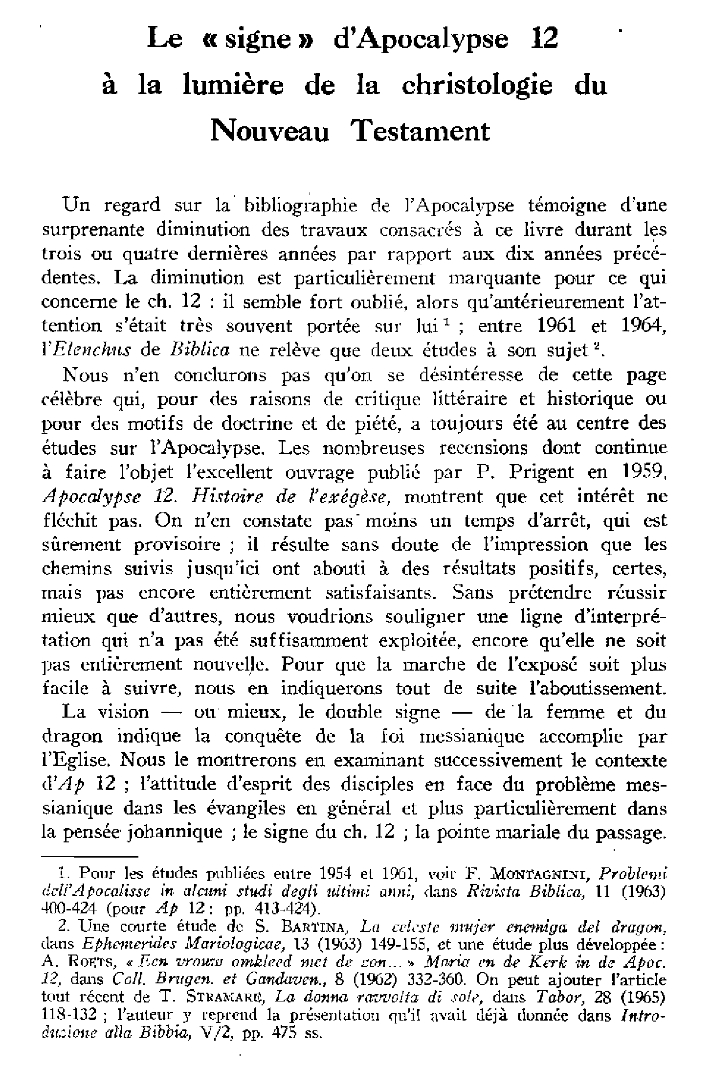 Le «signe» de l'Apocalypse 12 à la lumière de la christologie du Nouveau Testament