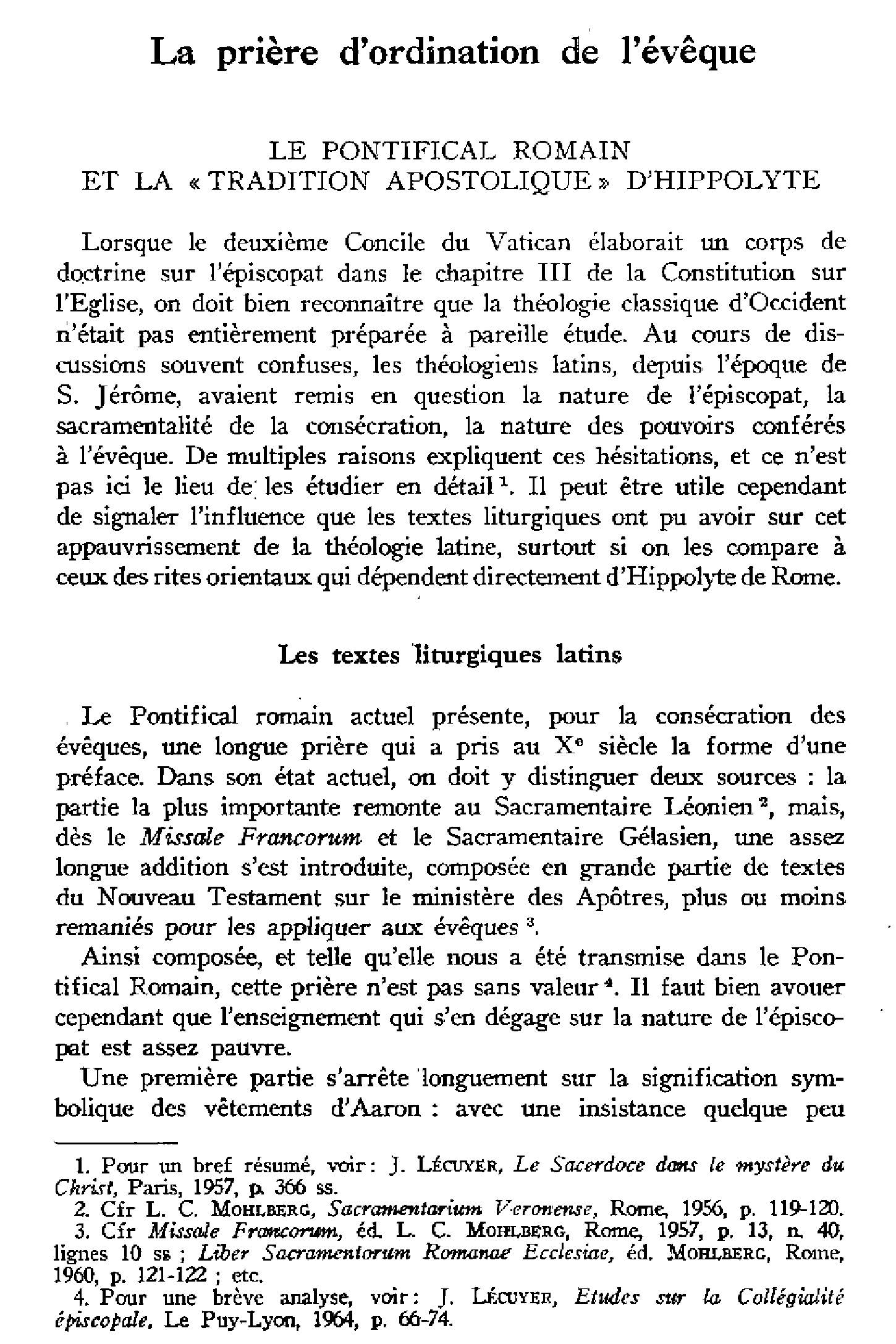 La prière d'ordination de l'évêque. Le pontificat romain et la «Tradition apostolique» d'Hippolyte
