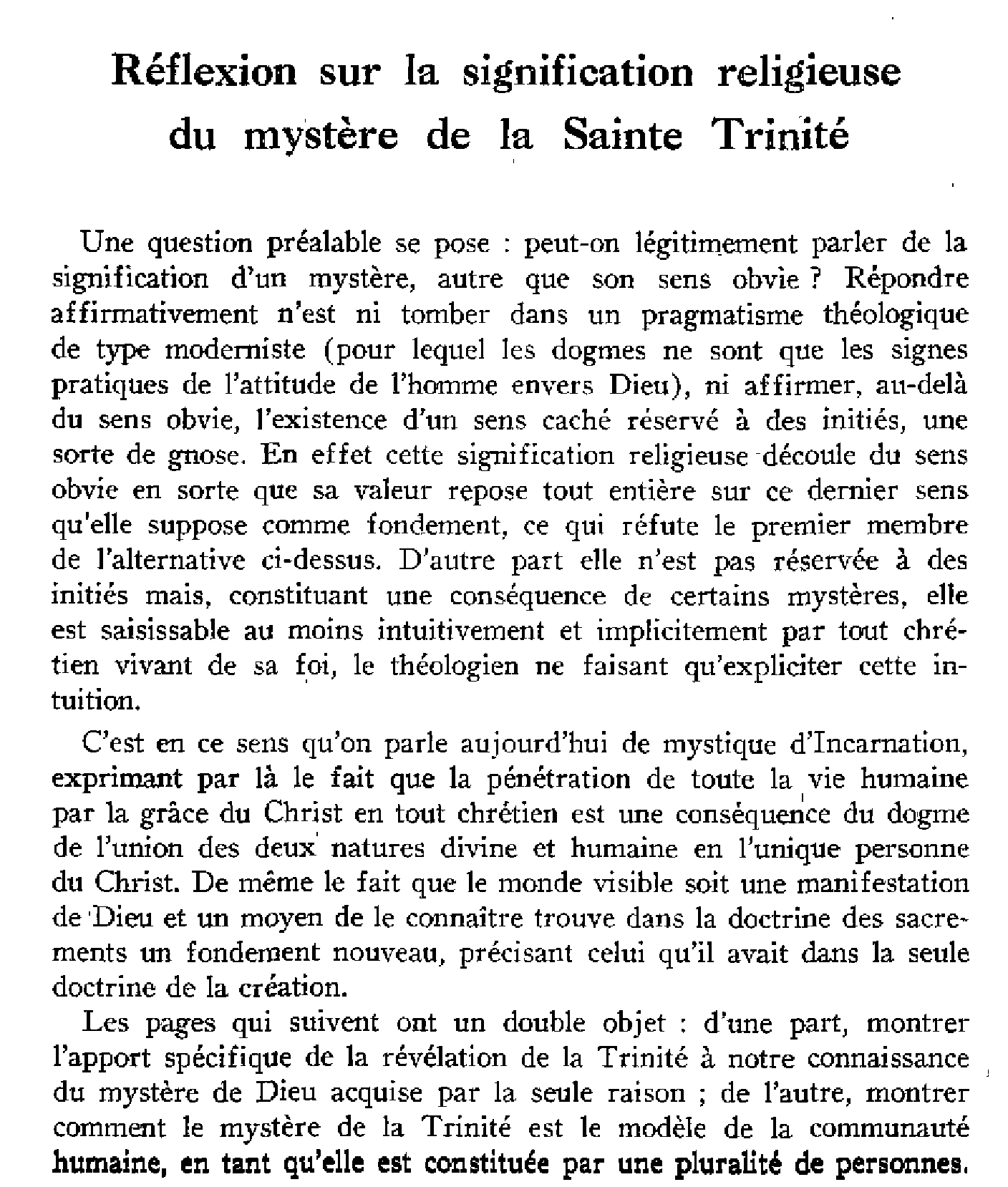 Réflexion sur la signification religieuse du mystère de la Sainte Trinité