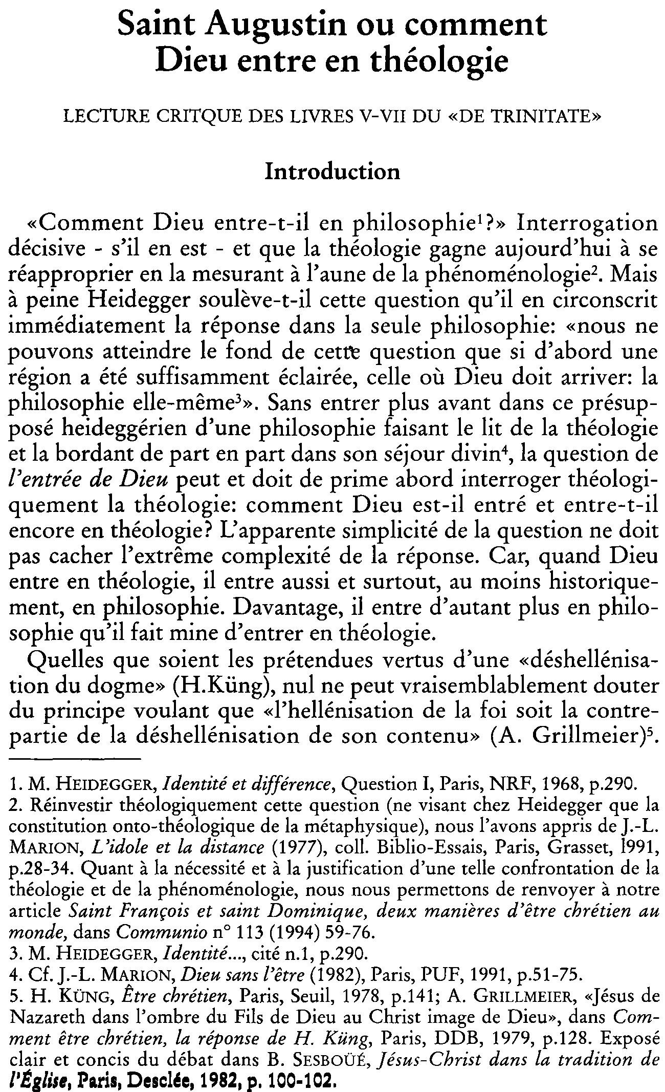 Saint Augustin ou comment Dieu entre en théologie. Lecture critique des Livres V-VII du «De Trinitate»