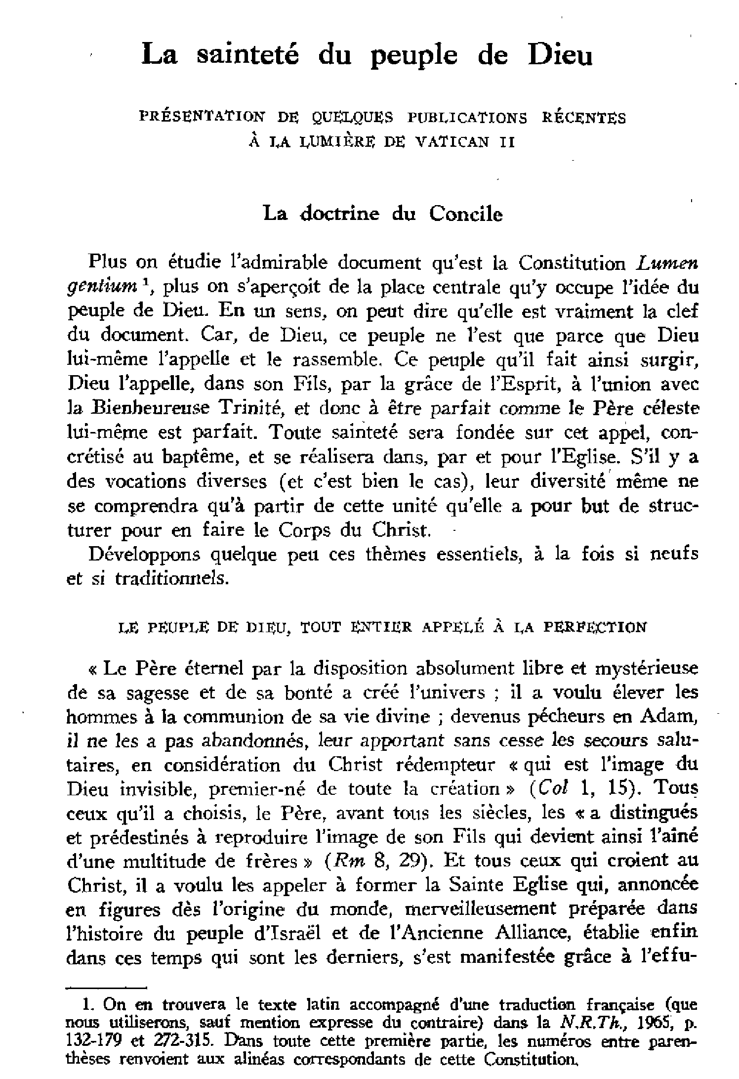 La sainteté du peuple de Dieu. Présentation de quelques publications récentes à la lumière de Vatican II (à suivre)