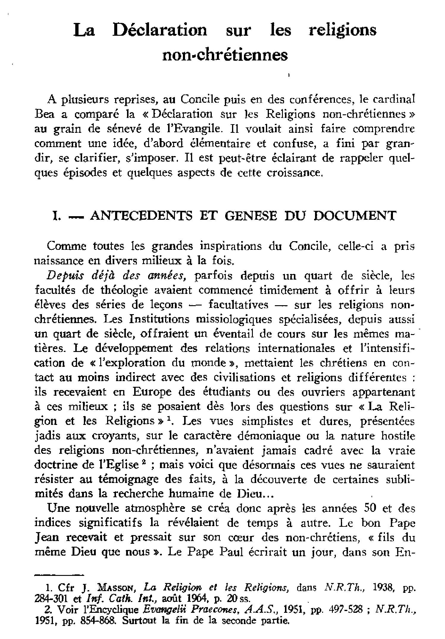 La Déclaration sur les religions non-chrétiennes