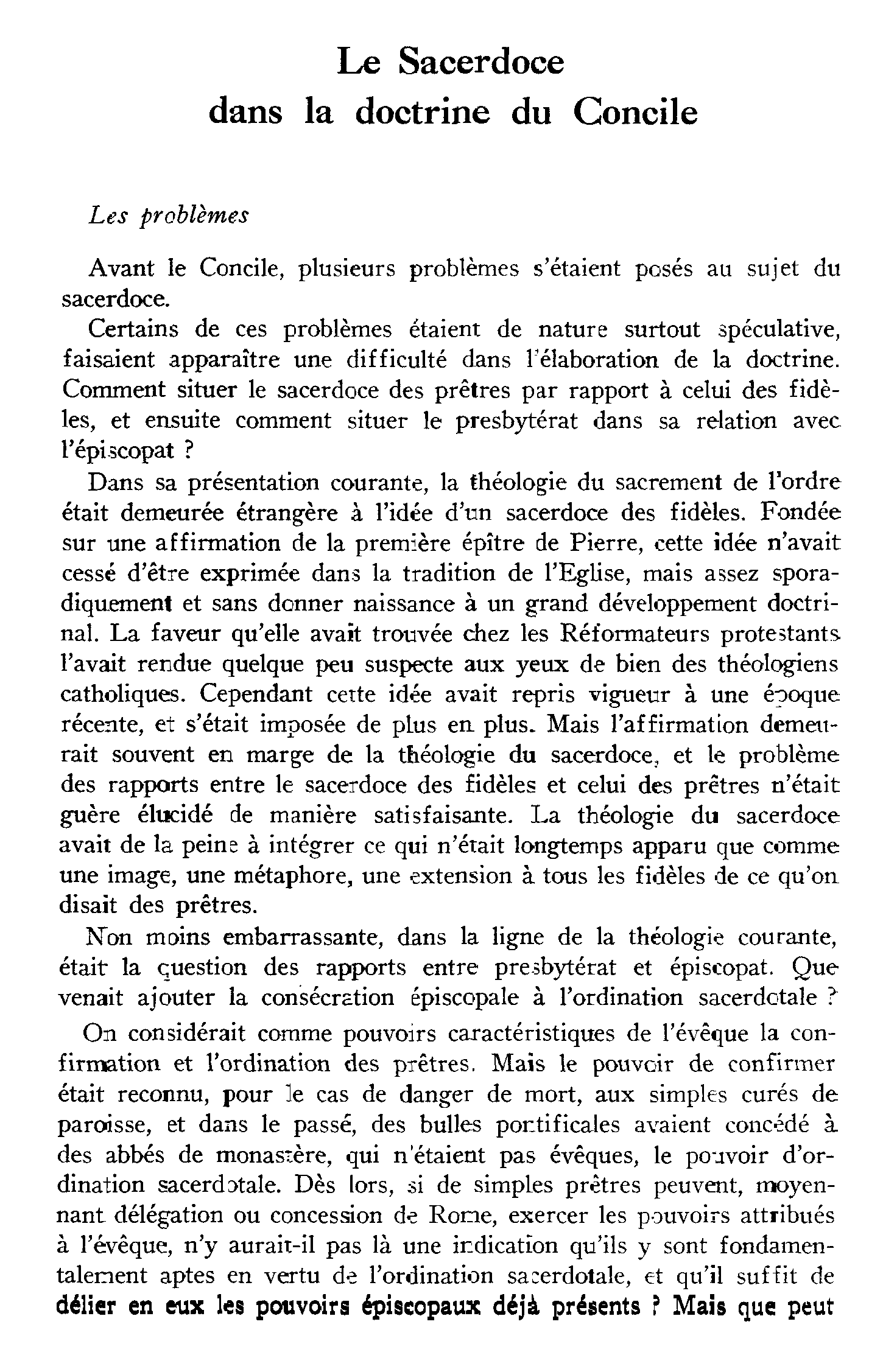 Le sacerdoce dans la doctrine du Concile