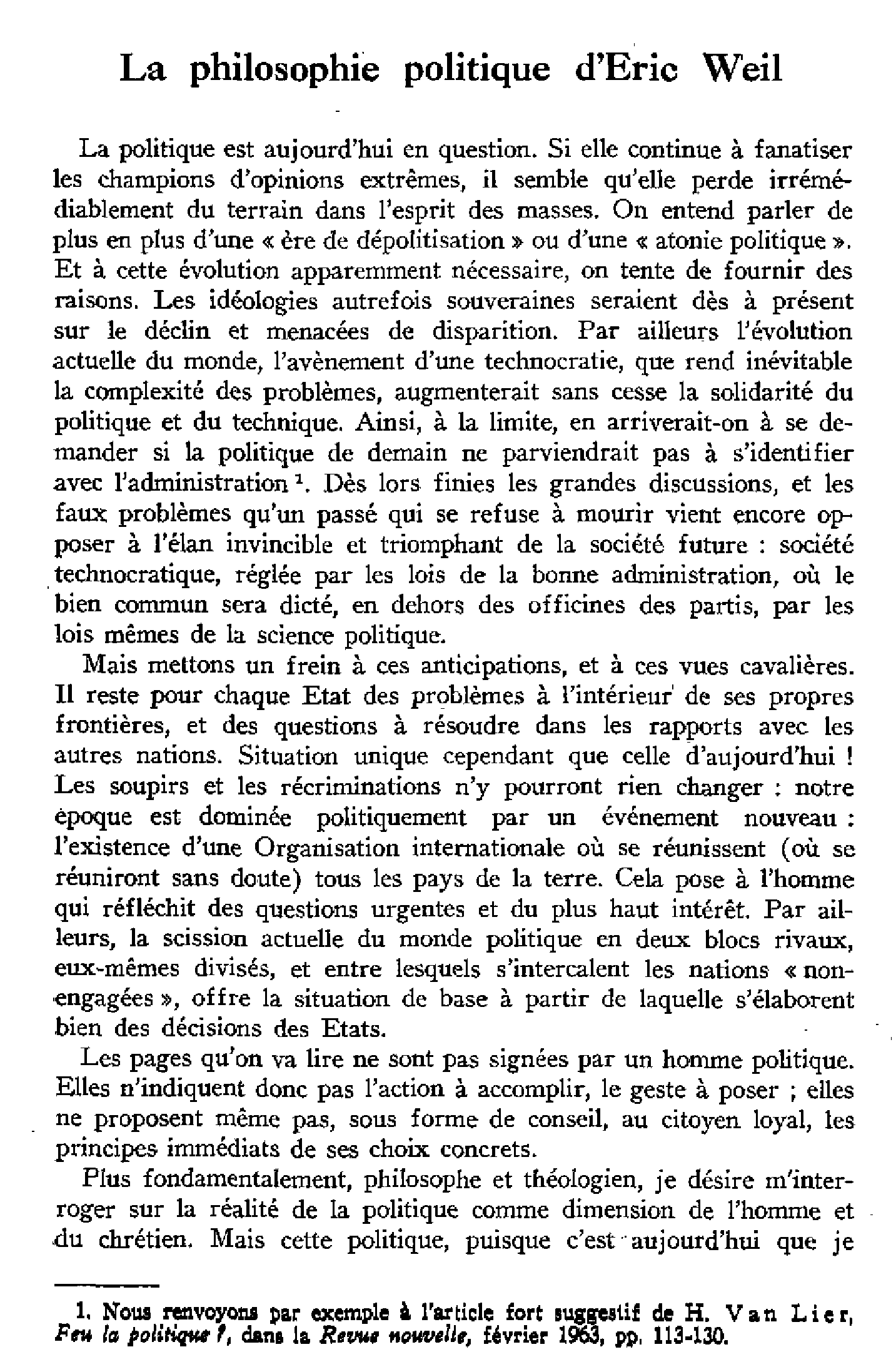 La philosophie politique d'Éric Weil