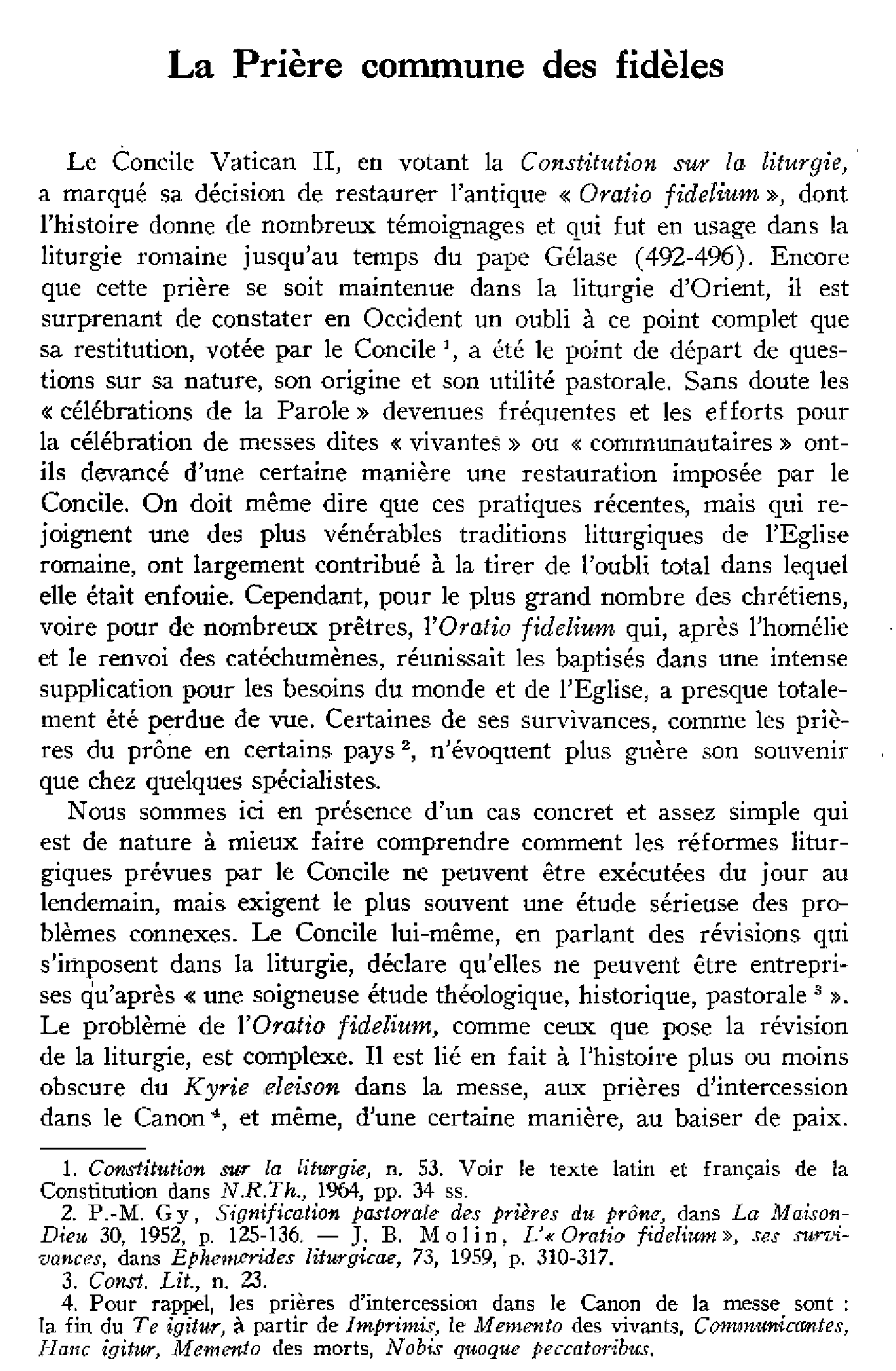 La prière commune des fidèles