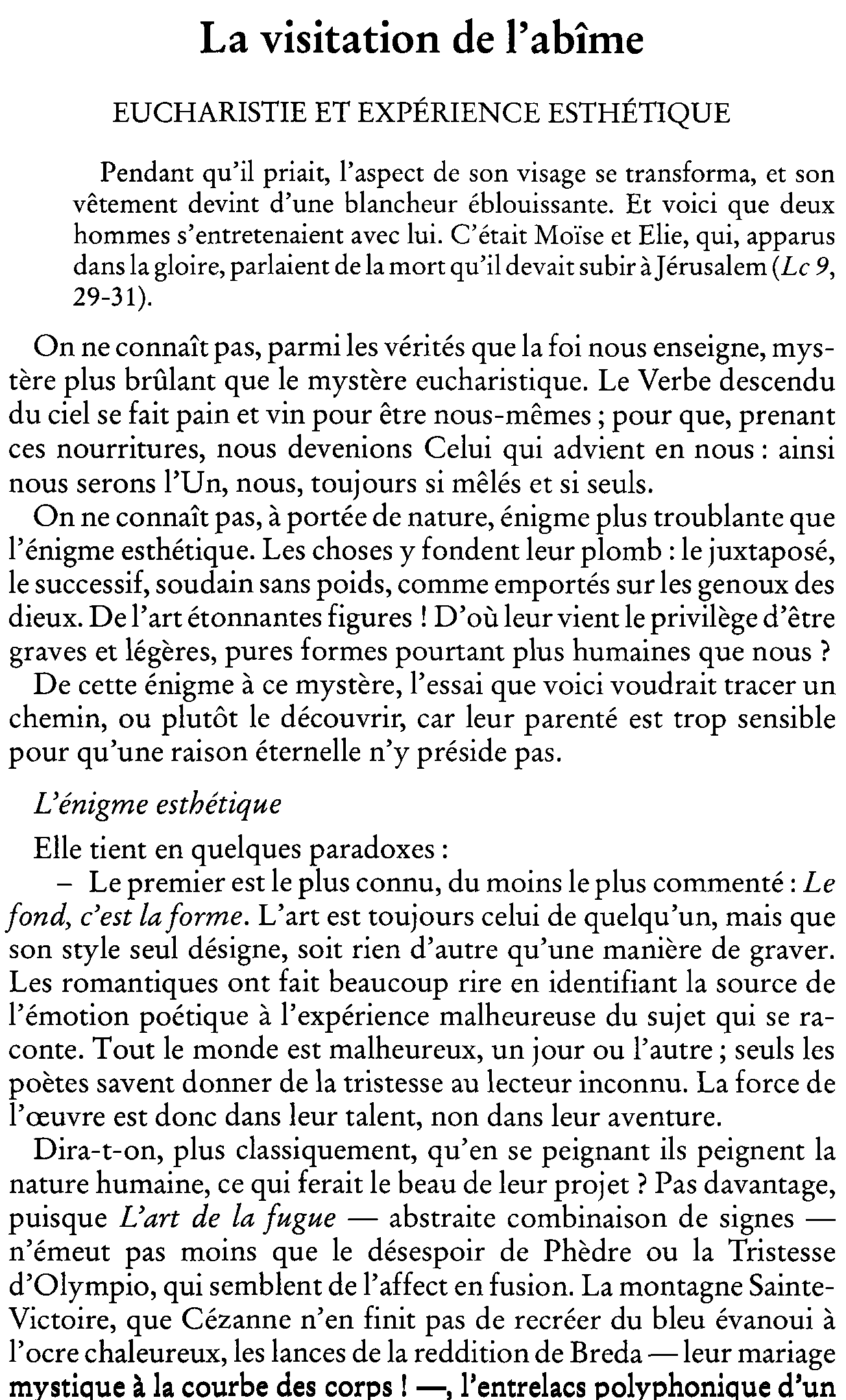 La visitation de l'abîme. Eucharistie et expérience esthétique
