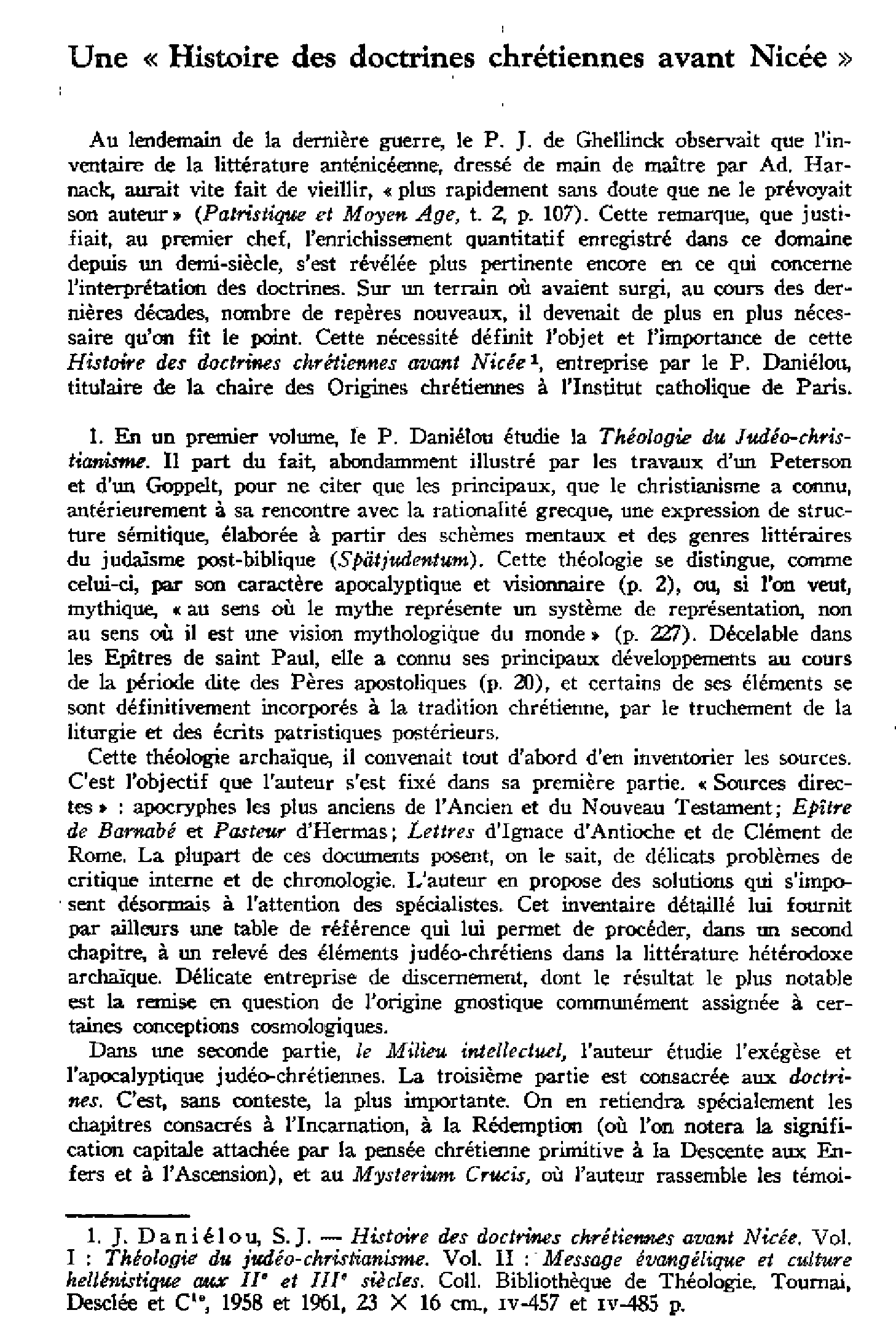 Une «Histoire des doctrines chrétiennes avant Nicée»