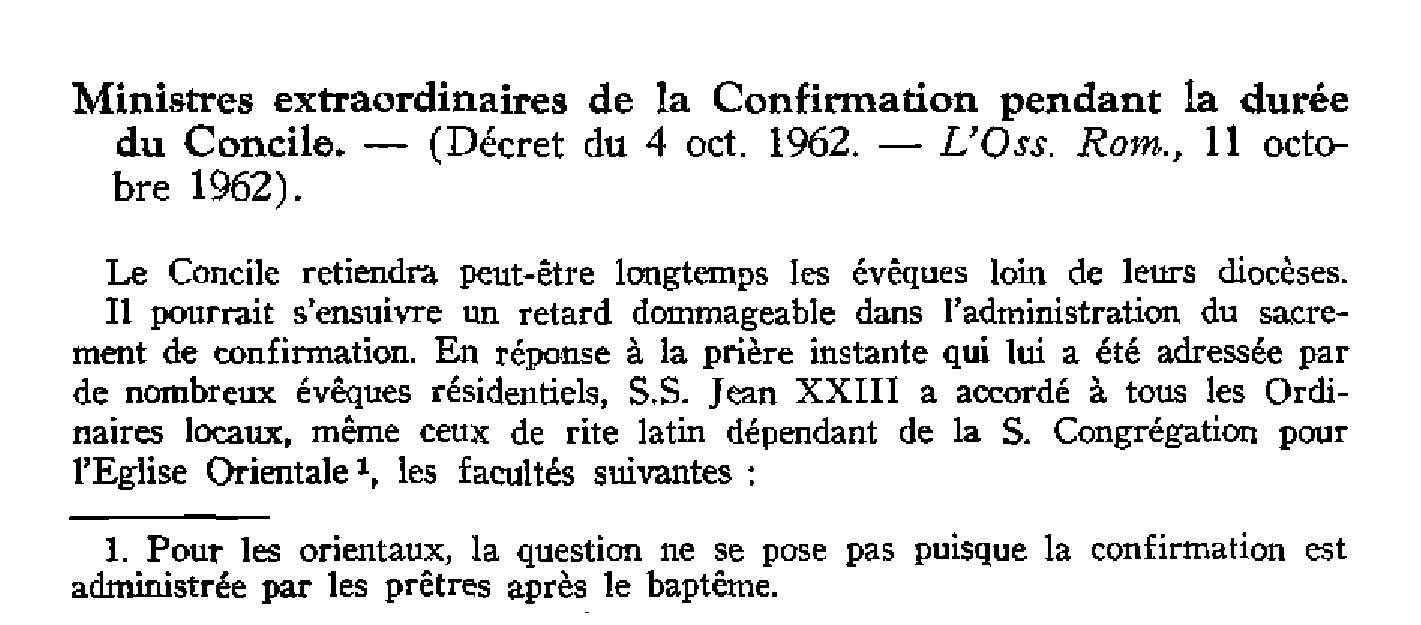 Ministres extraordinaires de la Confirmation pendant la durée du Concile