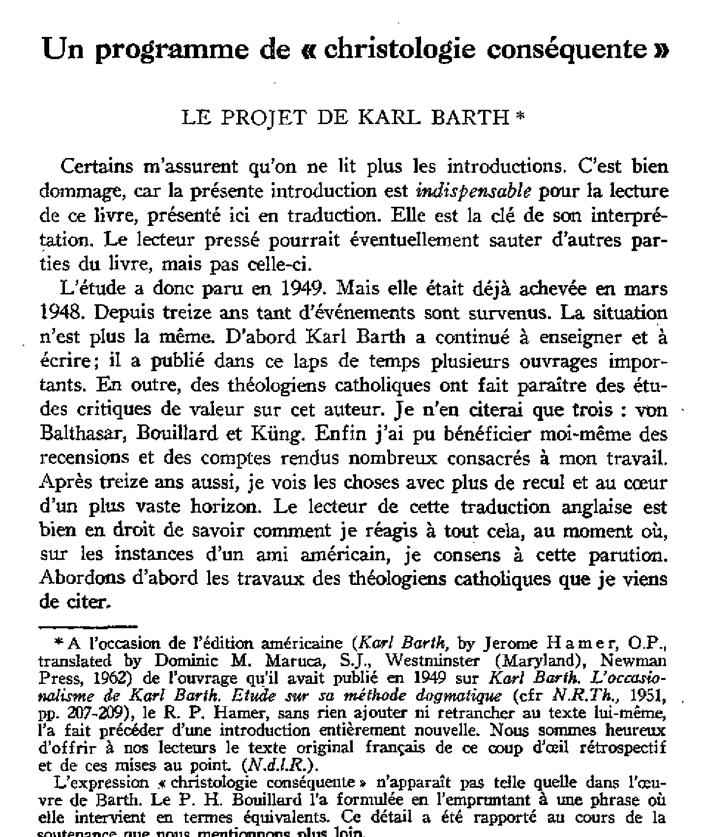 Un programme de «christologie conséquente». Le projet de Karl Barth