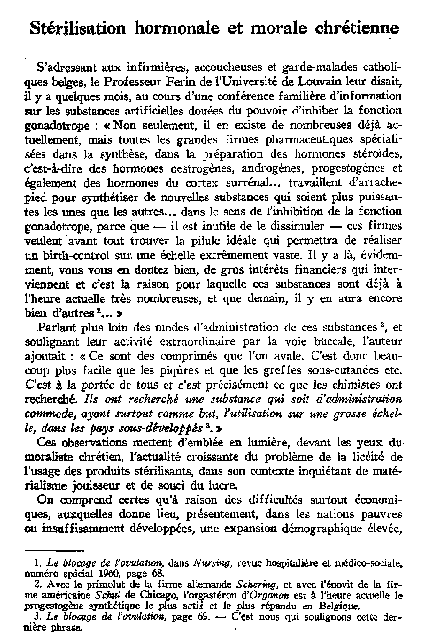 Stérilisation hormonale et morale chrétienne