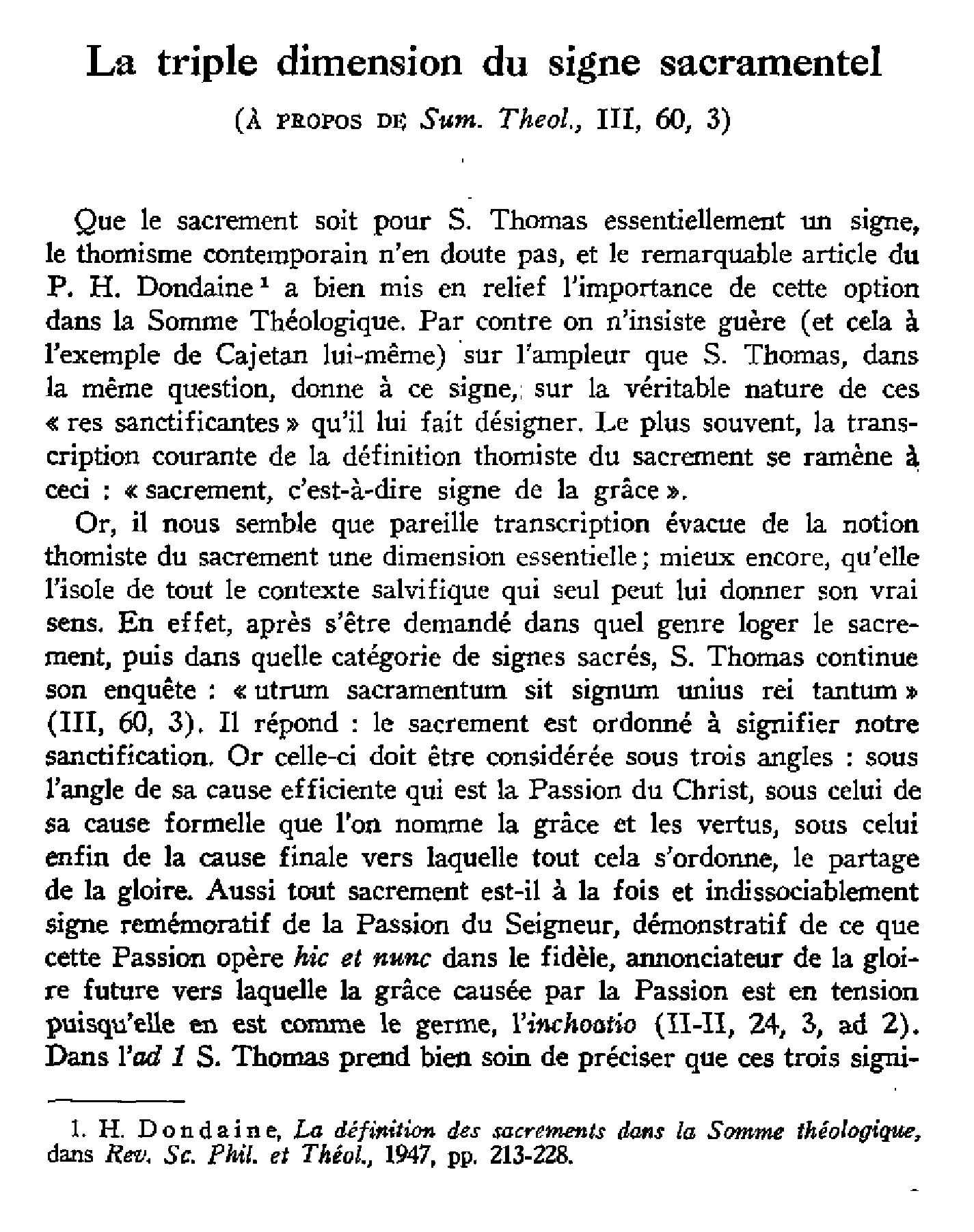 La triple dimension du signe sacramentel