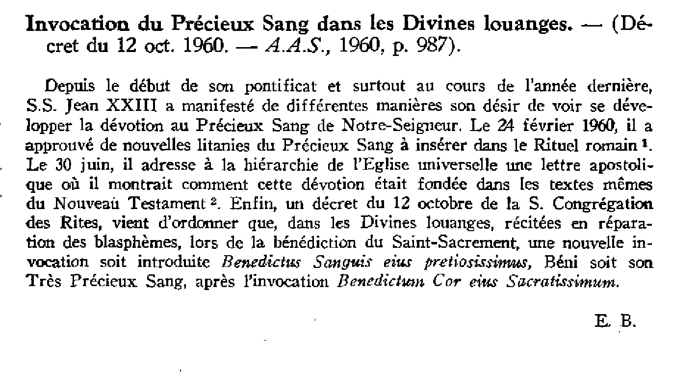 Invocation du Précieux Sang dans les Divines louanges