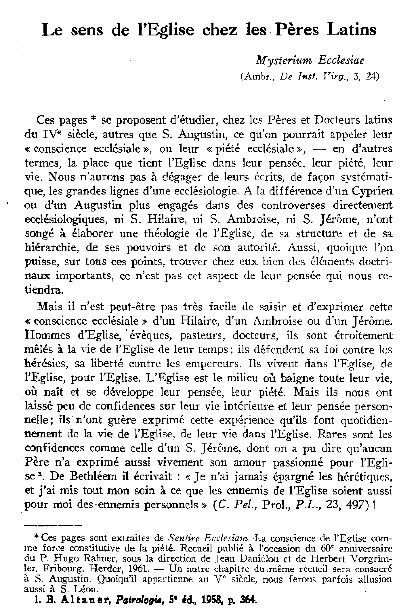 Le sens de l'Église chez les Pères latins