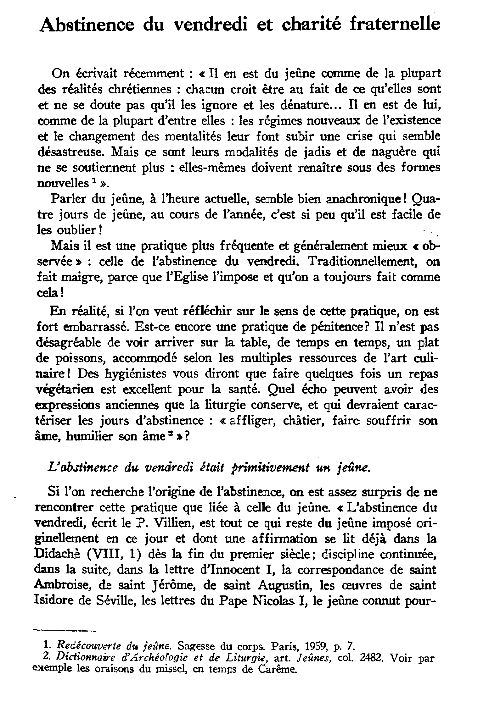 Abstinence du vendredi et charité fraternelle